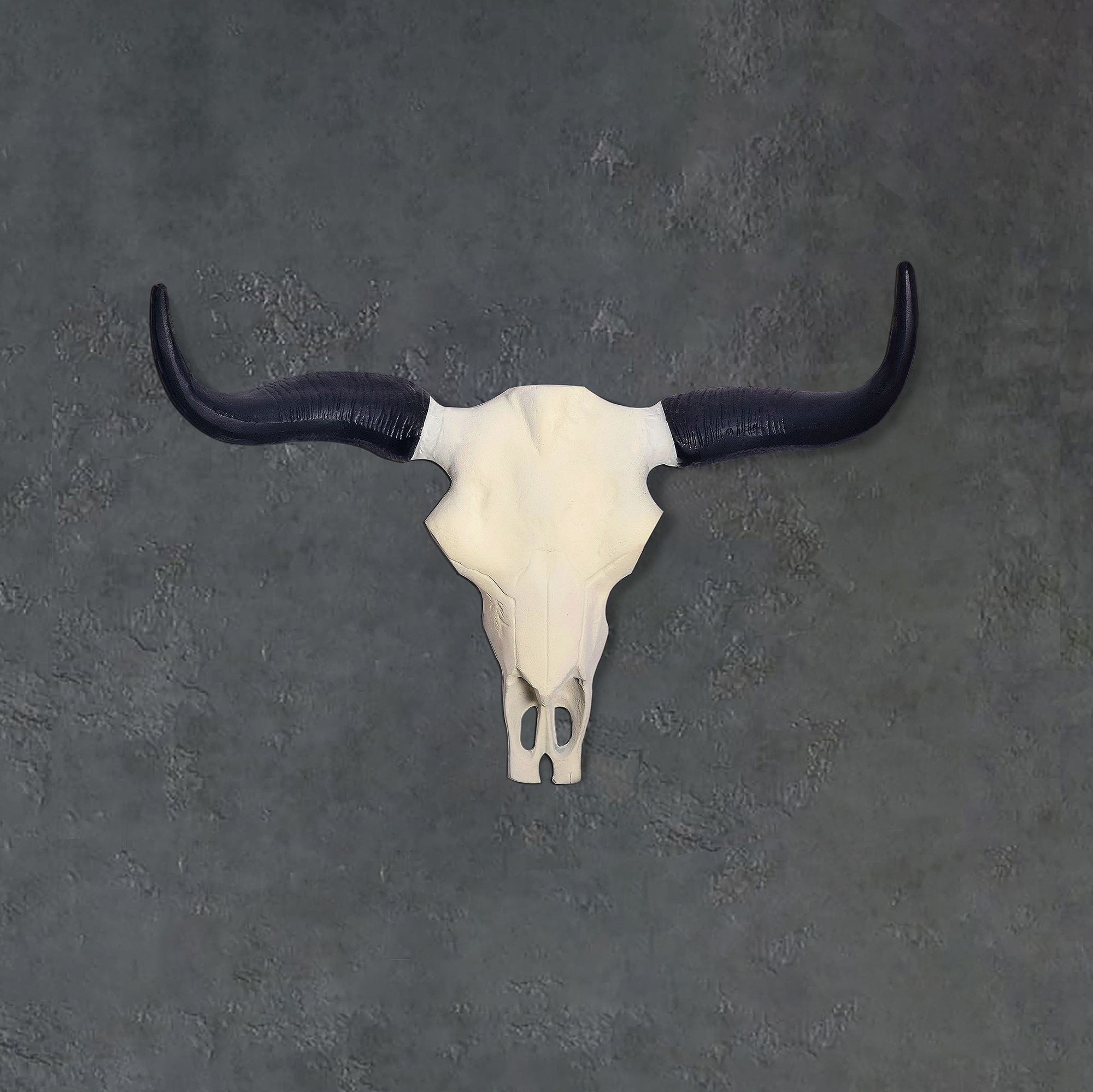FINEBUY Wanddekoobjekt FB107988 Geweih Büffel Schädel Aluminium Hörner 55,5 cm Wanddekoration (Jagdtrophäe Wandschmuck, Wandgeweih Alu Modern), Geweih Büffel Schädel Wanddekoration 55,5 cm Weiß