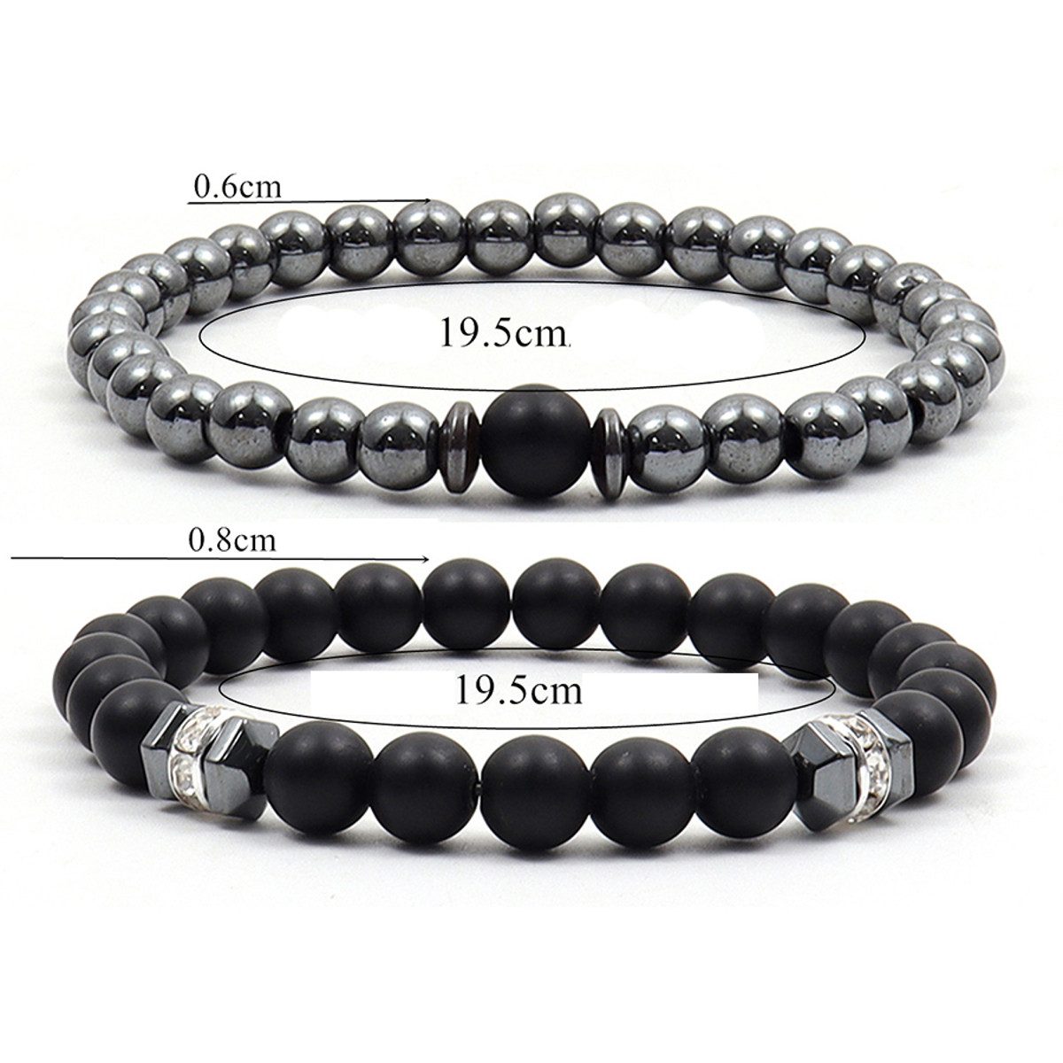 KARMA Perlenarmband Set Armband Schwarz Silber Metall Herren modern (Geschenk füf ihn), Herrenarmband Armbandset Dehnbar – Bild 3 von 5
