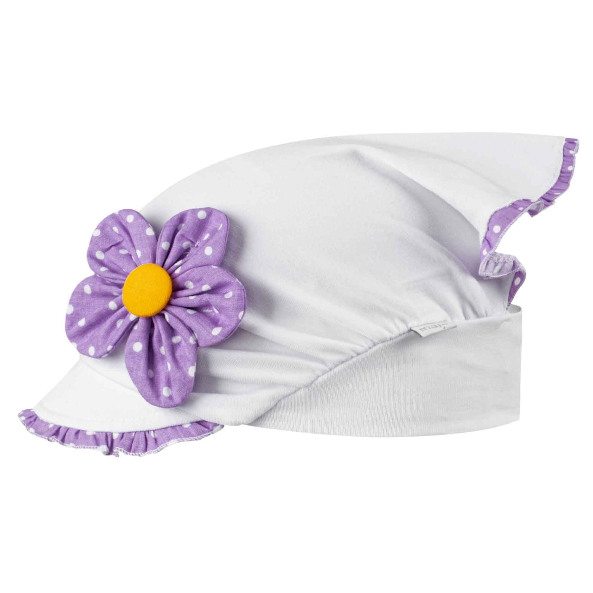 Kopftuch Sommermütze Weiß-Flieder Mädchenmütze Schirmmütze F.P.H. Maja