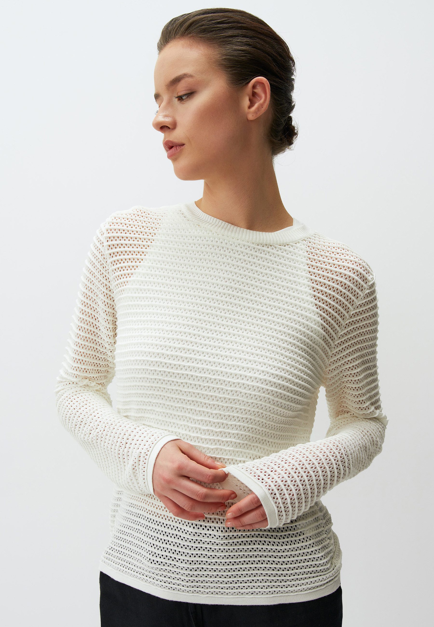 Strickpullover Langärmlig Rundhalsausschnitt Lochmuster Strick Pullover