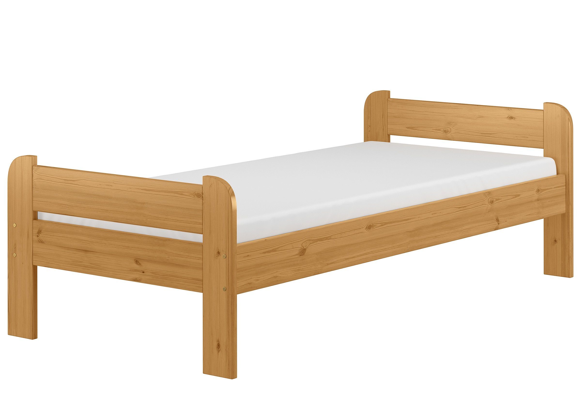 ERST-HOLZ Massivholzbett Einzelbett Echtholzbett Kiefer Massiv 90 x 200 cm, Eiche Eiche gebeizt