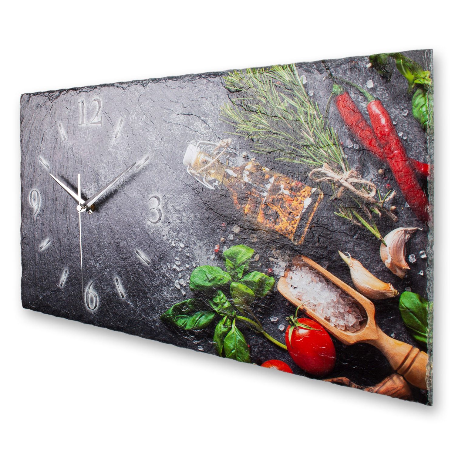 Kreative Feder Wanduhr Designer-Wanduhr aus Stein (Schiefer) mit flüsterlei günstig online kaufen