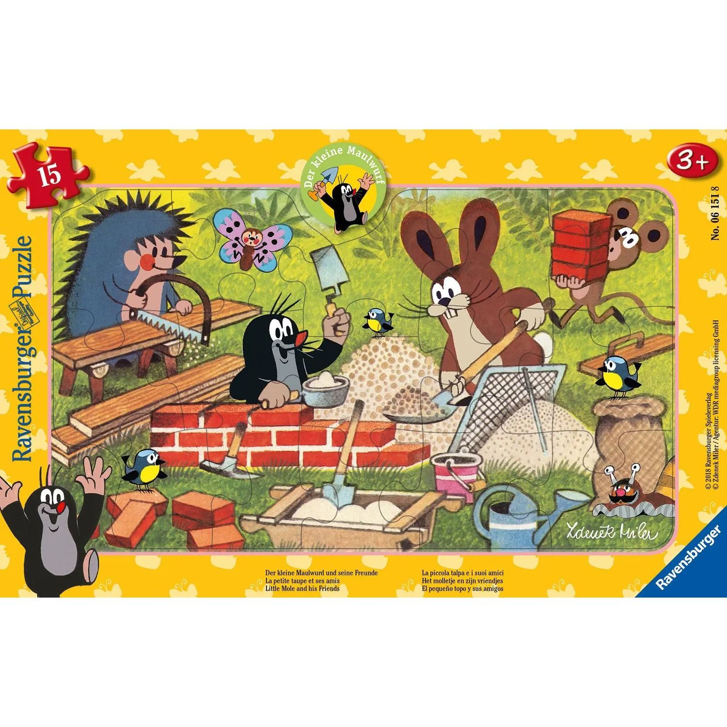 Ravensburger Puzzle Der kleine Maulwurf und seine Freunde. Rahmenpuzzle 15 Teile, 15 Puzzleteile