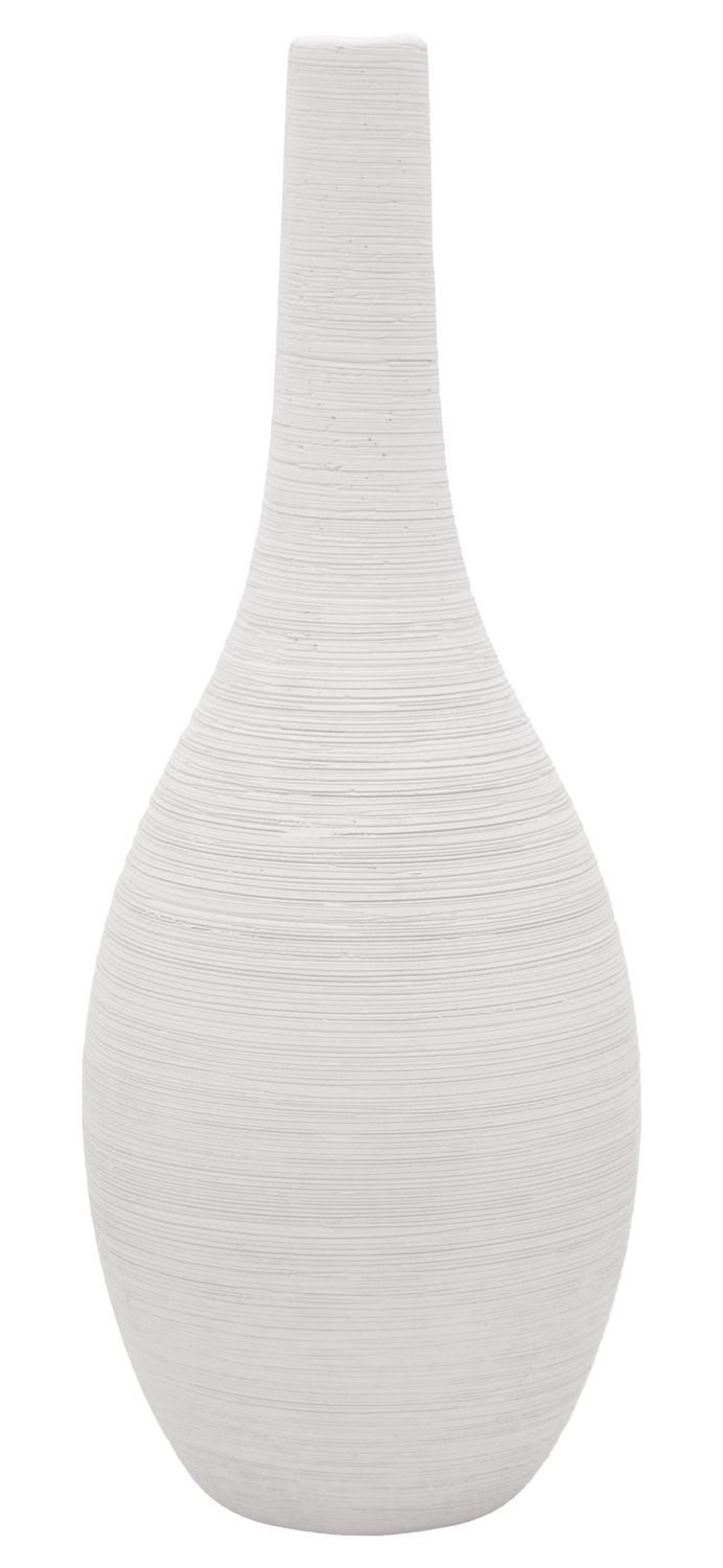 ZauberDeko Dekovase Vase Weiß Geriffelt Bauchig Keramik Tischdeko Keramikvase Deko 25 cm