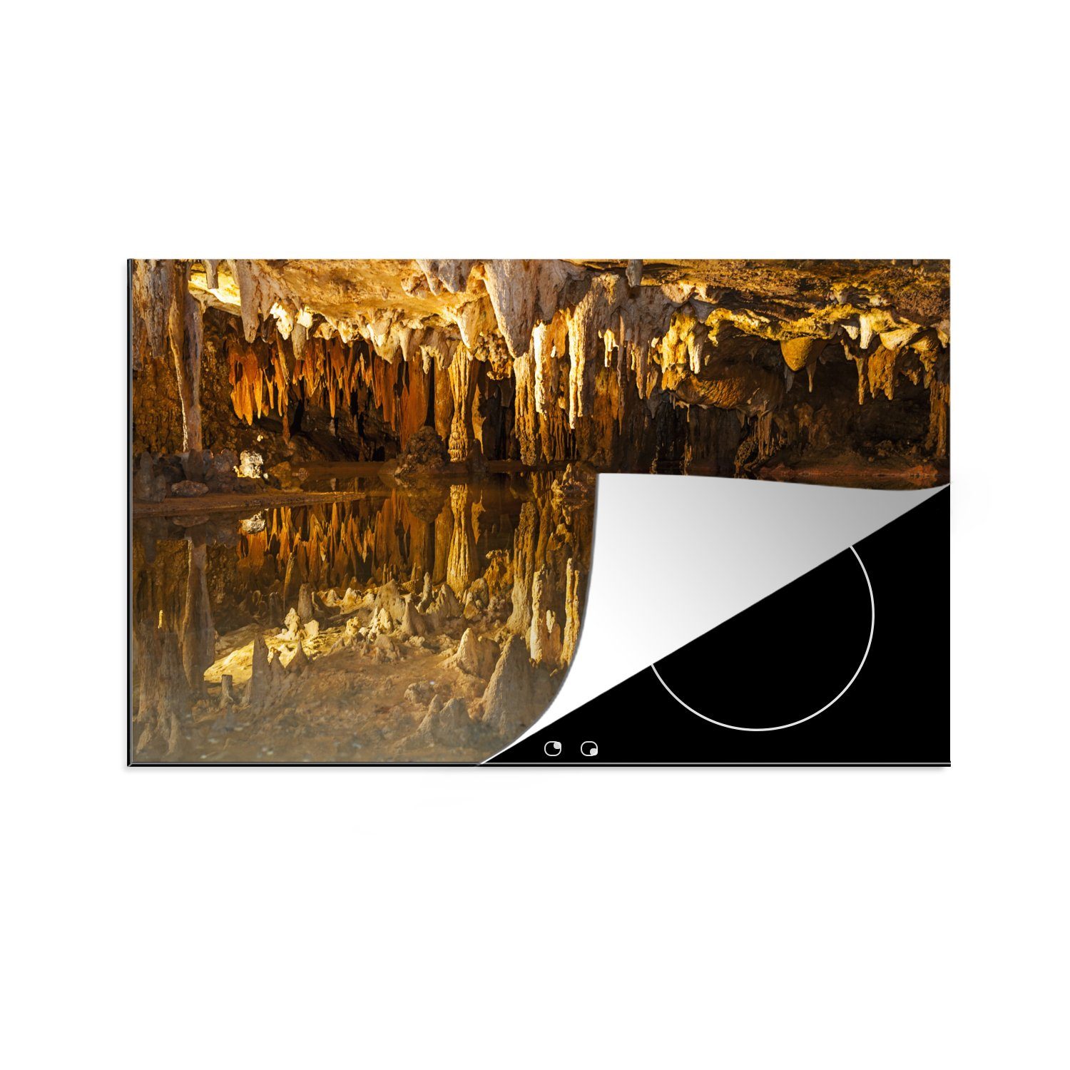 MuchoWow Herdblende-/Abdeckplatte Goldene Stalaktiten in den Ohio Caverns, Vinyl, (1 tlg), 81x52 cm, Induktionskochfeld Schutz für die küche, Ceranfeldabdeckung