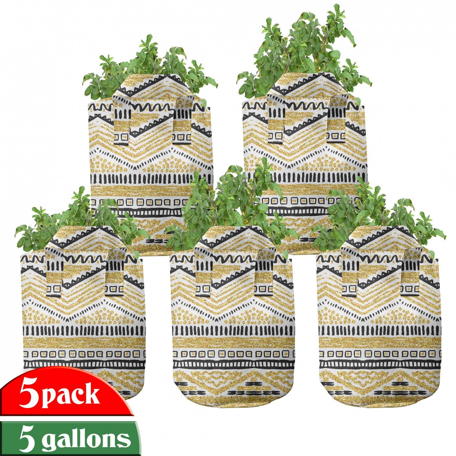 Abakuhaus Pflanzkübel hochleistungsfähig Stofftöpfe mit Griffen für Pflanzen, Gelb und Schwarz Zig Zag Linien