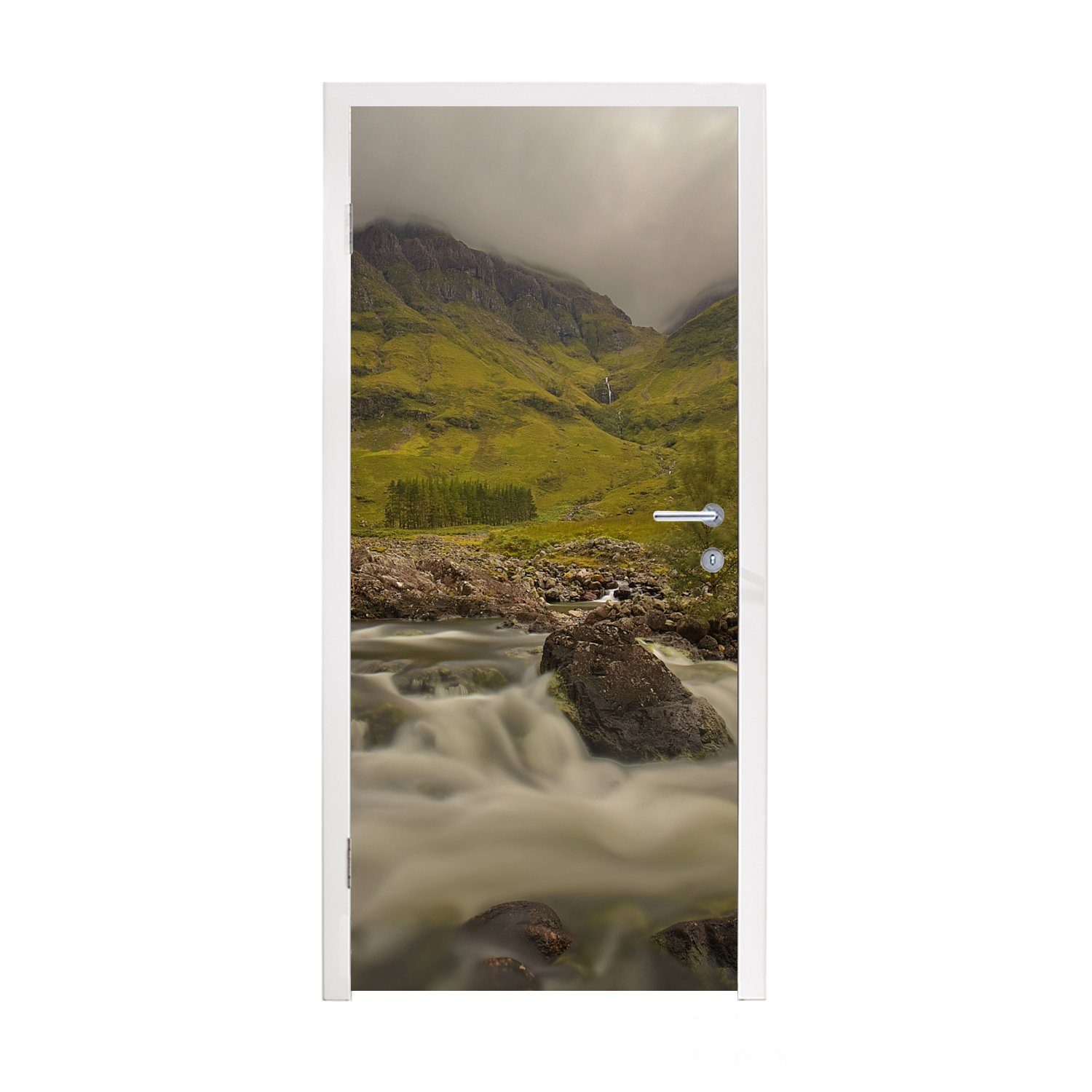 MuchoWow Türtapete Wilder Fluss im Grünen in Glen Coe, Matt, bedruckt, (1 St), Fototapete für Tür, Türaufkleber, 75x205 cm