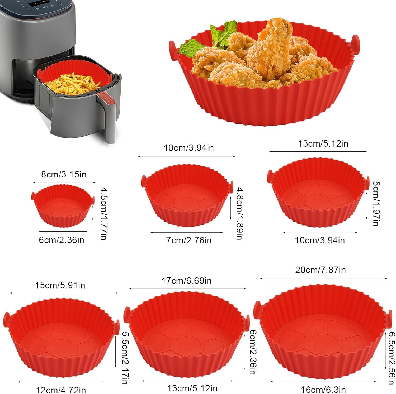 FELIXLEO Silikonform 6St Silikon Backform Airfryer Rot Einsatz Für Heißluftfritteuse., (1-tlg) – Bild 2 von 5