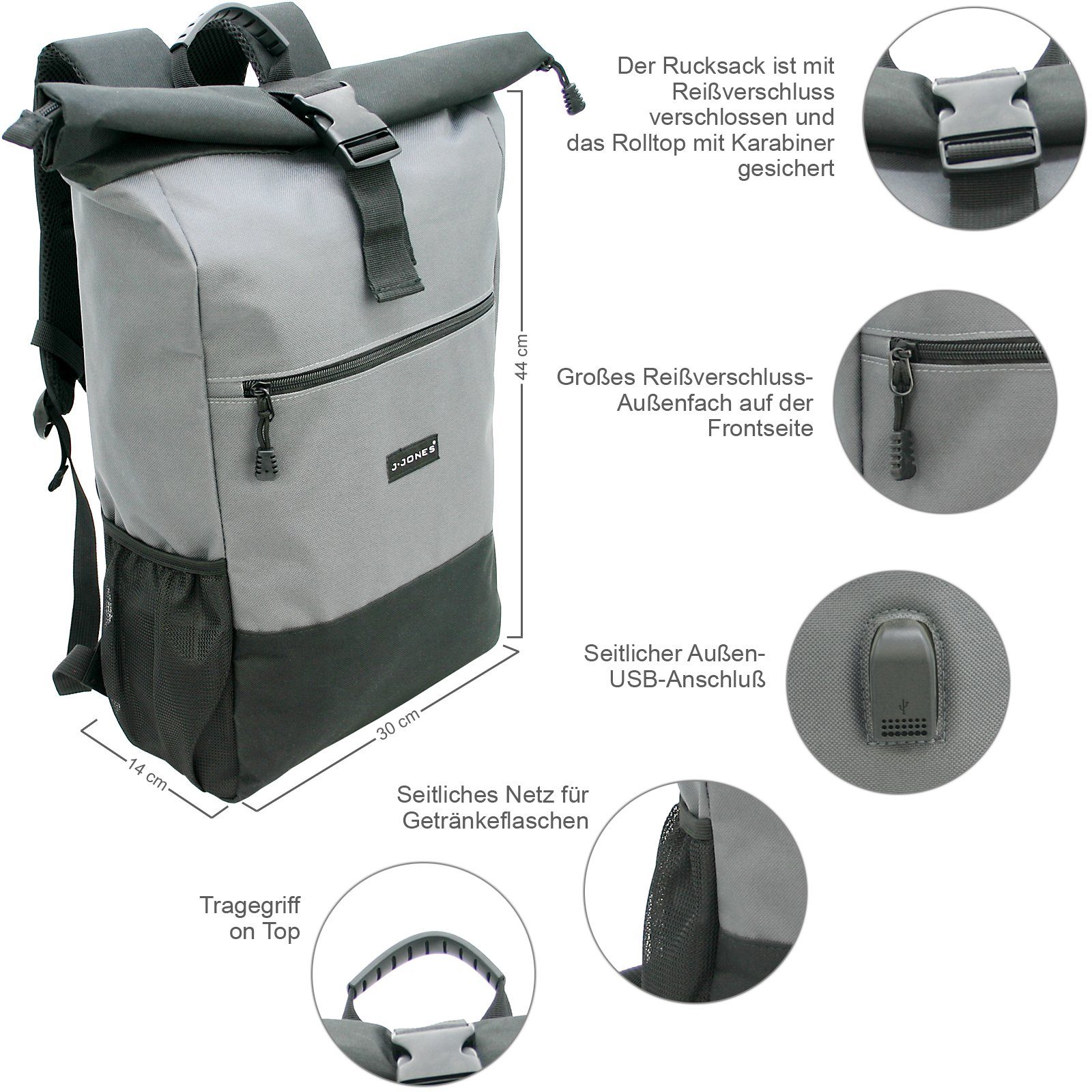 J JONES JENNIFER JONES Cityrucksack Großer Kurier-Rucksack mit Roll-Top, La günstig online kaufen