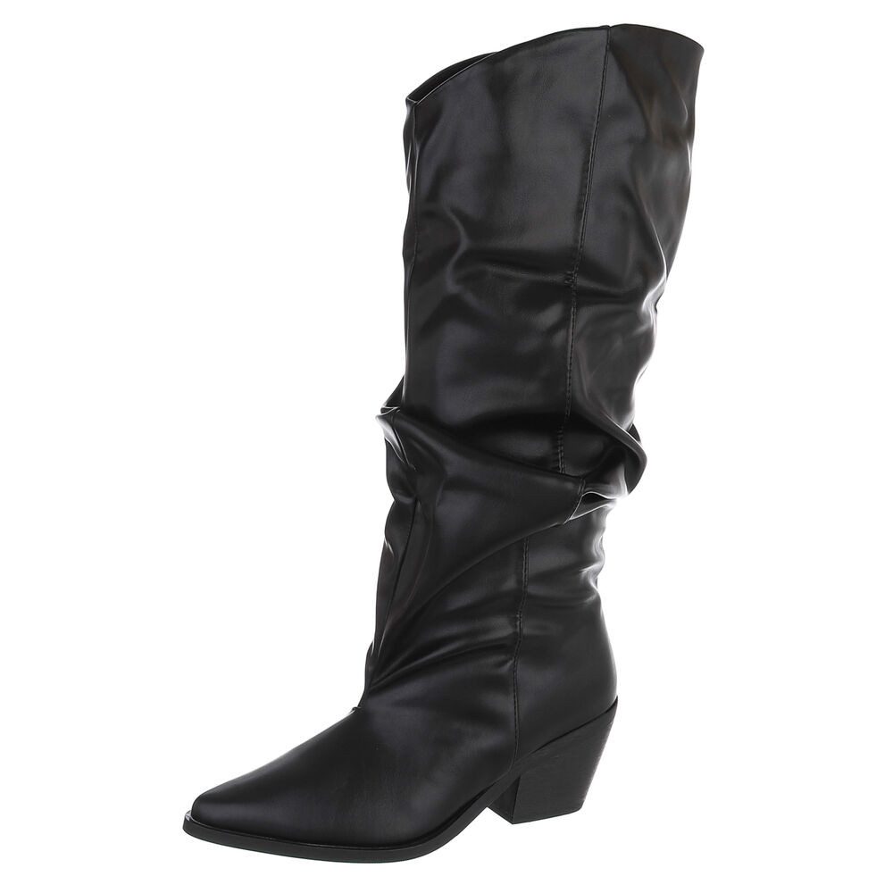 Ital-Design Damen Cowboystiefel kniehoch mit Blockabsatz Westernstiefel (92125413) Blockabsatz Stiefel in Schwarz