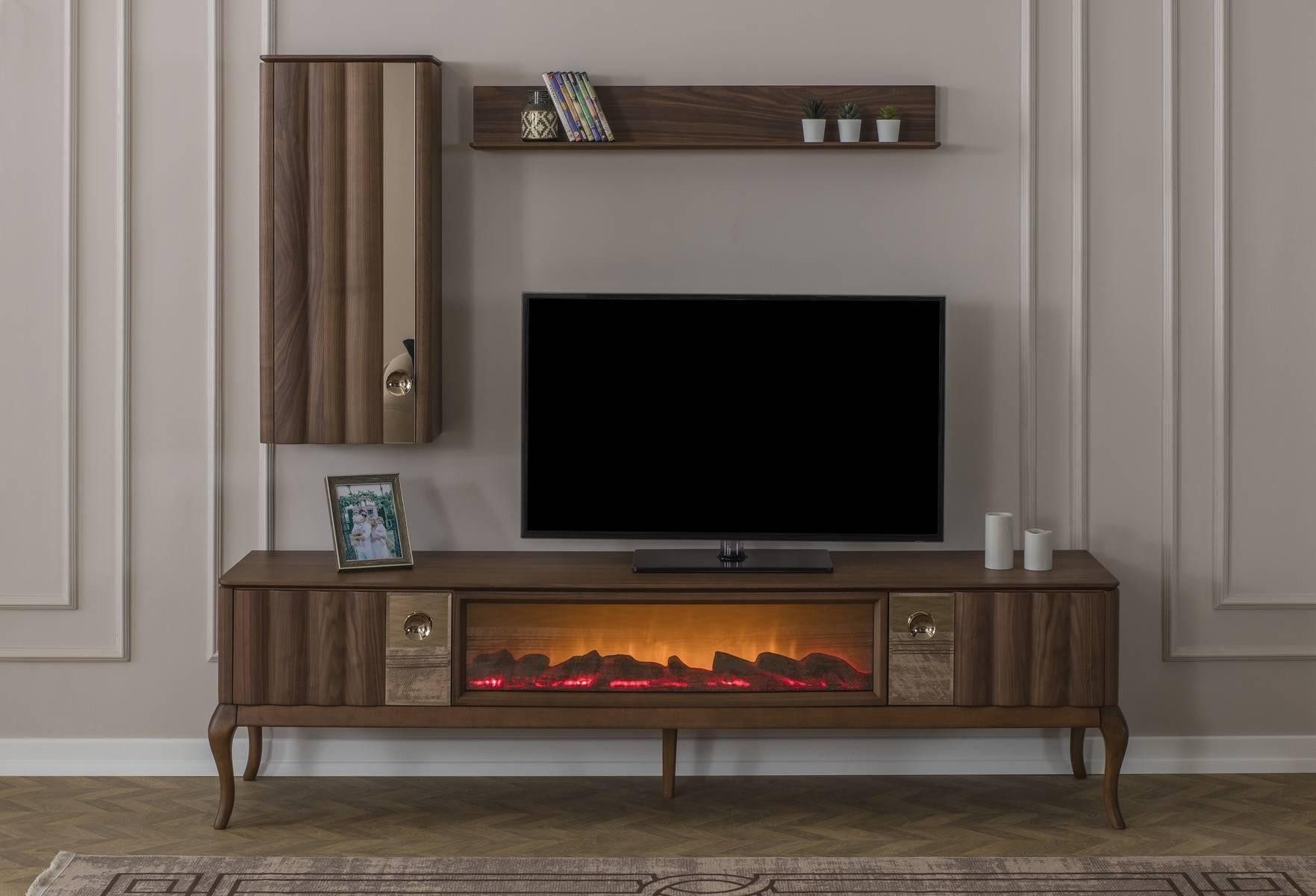 Wohnzimmer-Set Braune Wohnzimmermöbel 3-teiliges Set mit Lowboard und Regalen