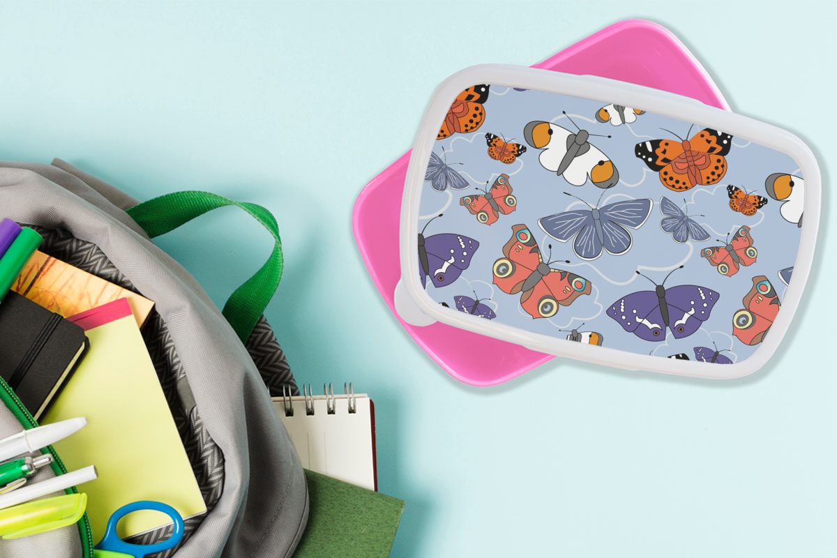 Mädchen Kinder, Muster rosa - Mädchen - Erwachsene, - - Brotdose Kinder - Brotbox - für MuchoWow Lunchbox Mädchen, (2-tlg), Kunststoff, Snackbox, Orange Mädchen, Kunststoff Schmetterling