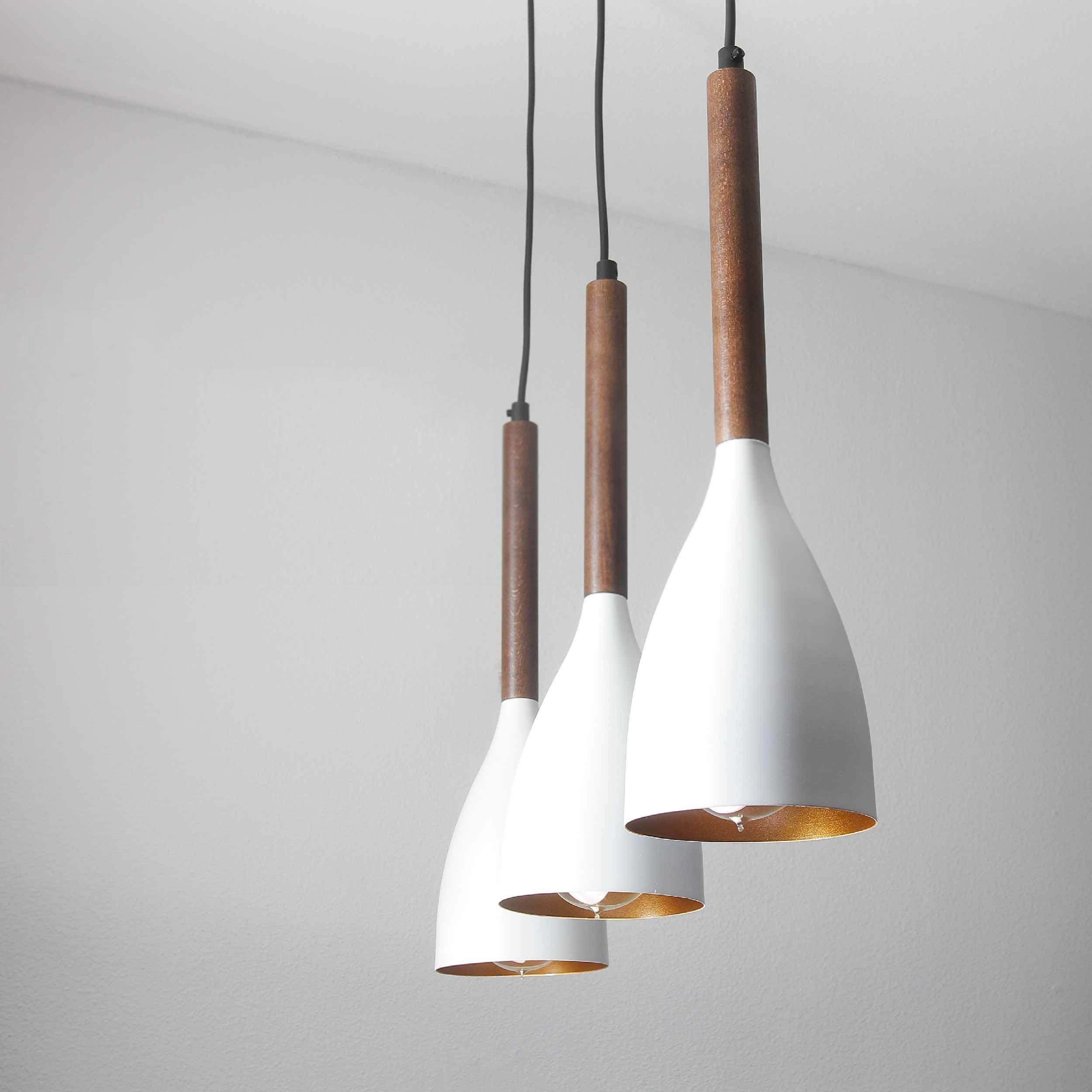 Licht-Erlebnisse Pendelleuchte MUZA, ohne Leuchtmittel, Hängelampe Weiß Holz Retro Design Wohnzimmer Esstisch Hängeleuchte