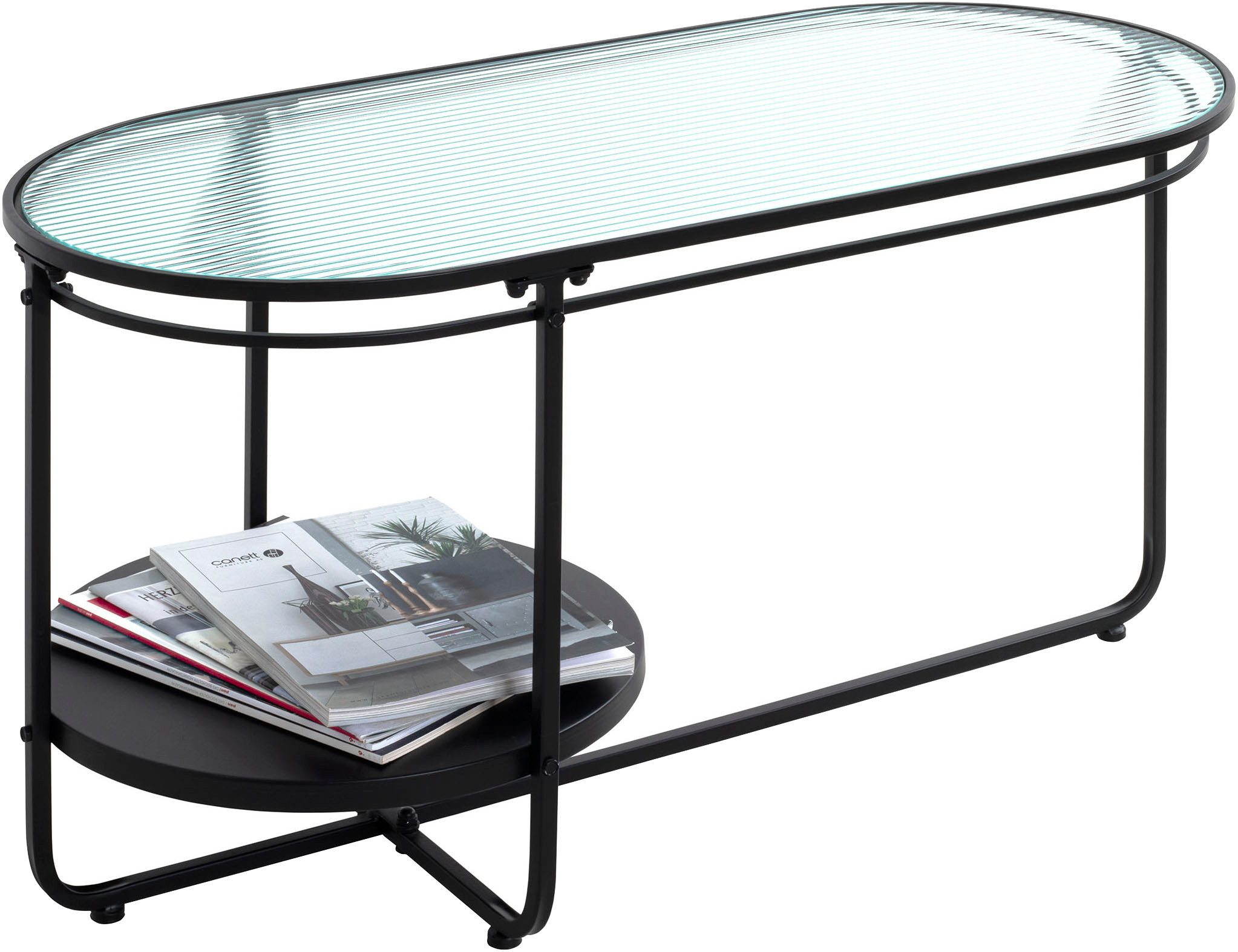 HAKU Couchtisch Sofatisch, Wohnzimmertisch (1-St), oval - aus Metall Schwarz B/T/H 90/42/49 cm