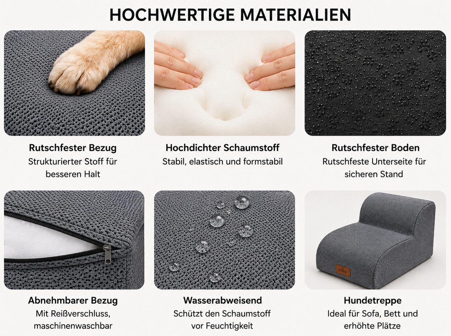 Pisi & Bili Hunderampe (Einzelset, 1-St), hochdichter Schaumstoff, waschbarer Bezug, wasserdichte Innenschicht