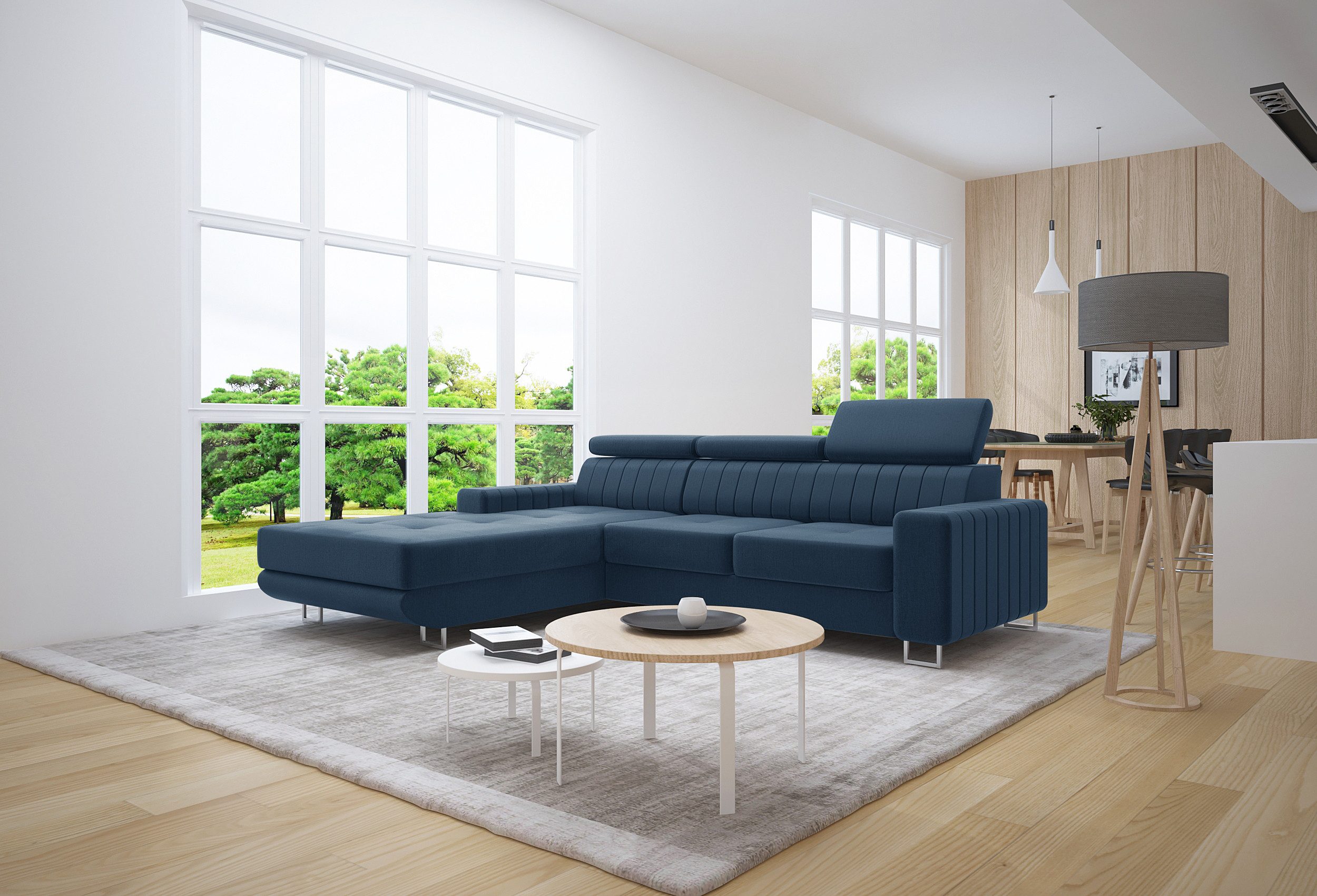 thematys Ecksofa Ecksofa mit Schlaffunktion und Bettkasten, L-Form, Samt, - mit verstellbaren Kopfstützen, – L-Form 250×183 cm – Schlafsofa mit Auszug, – L-Form 250×183 cm – Schlafsofa mit Auszug
