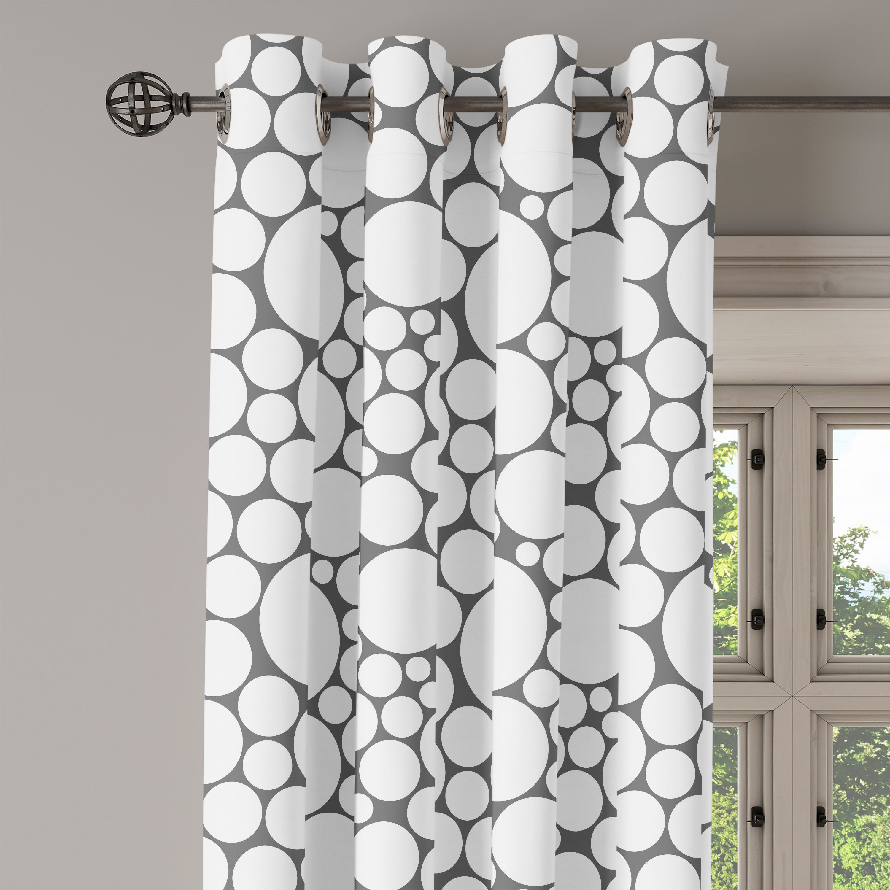 Gardine Grau Schlafzimmer 2-Panel-Fenstervorhänge Geometrisch Dekorative Wohnzimmer, Kreis für Abakuhaus,