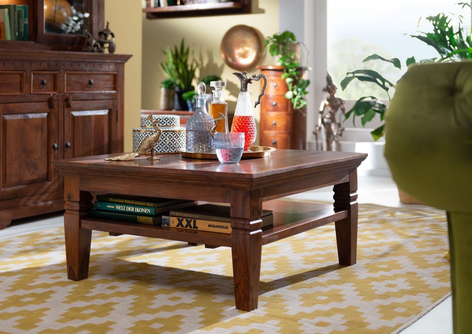 Massivmoebel24 Couchtisch Couchtisch Akazie 85x85x45 nougat lackiert OXFORD günstig online kaufen