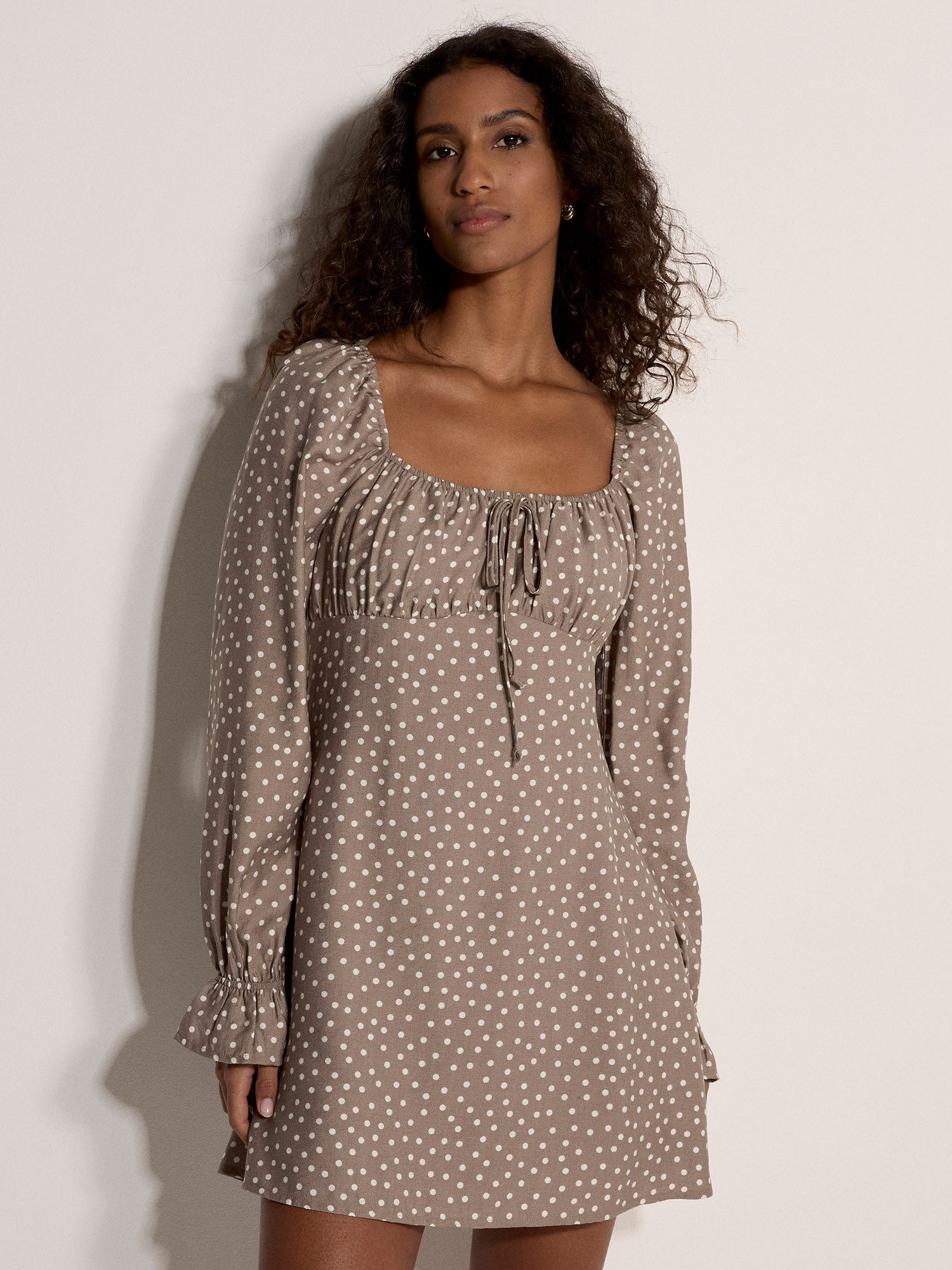 Apricot Minikleid Minikleid mit Polka-Dot-Muster mit Reißverschluss
