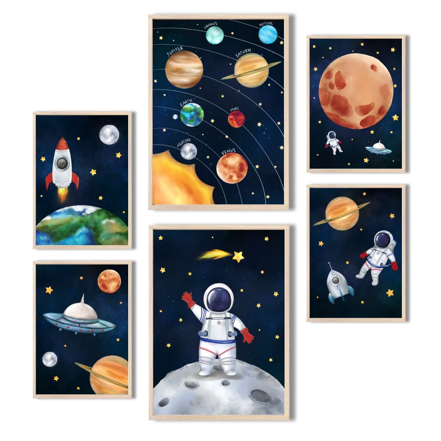MeinBaby123® Poster Astronauten Bilder Kinderzimmer, Poster Kinderzimmer Deko, Babyzimmer Deko, Wandbilder, Wanddeko,  Astronauten,  Weltall