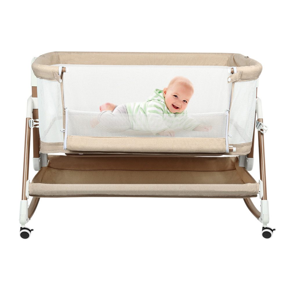 JEOBEST Beistellbett 3 in 1 Beistellbett Stubenwagen Babybett Baby-Reisebett, 6-stufige Höhenverstellung, mit Rollen, Matratze und Moskitonetz