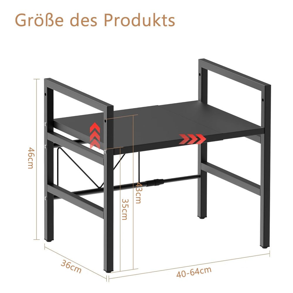 TUWENA Küchenregal Erweiterbares Mikrowellen Regal, Platzsparender Organizer für Küche, Regal über mikrowelle, küchenregal stehend für arbeitsplatte mit Haken – Bild 2 von 5