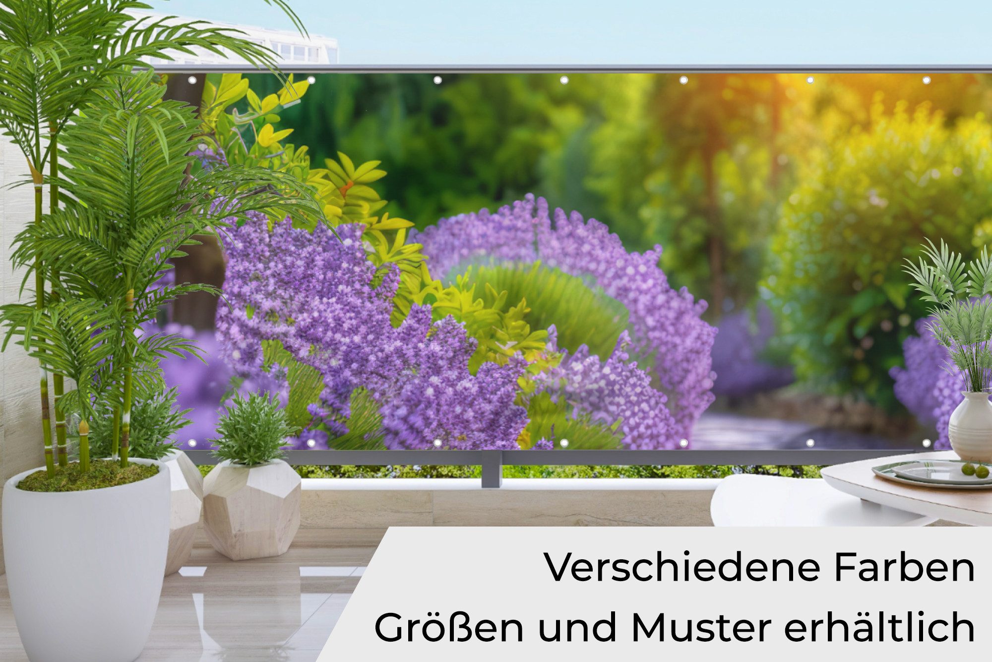 MuchoWow Balkonsichtschutz Blumen - Weg - Lavendel - Garten (1-St) Balkonverkleidung Sichtschutzmatten, 80 cm hoch, 300x80 cm