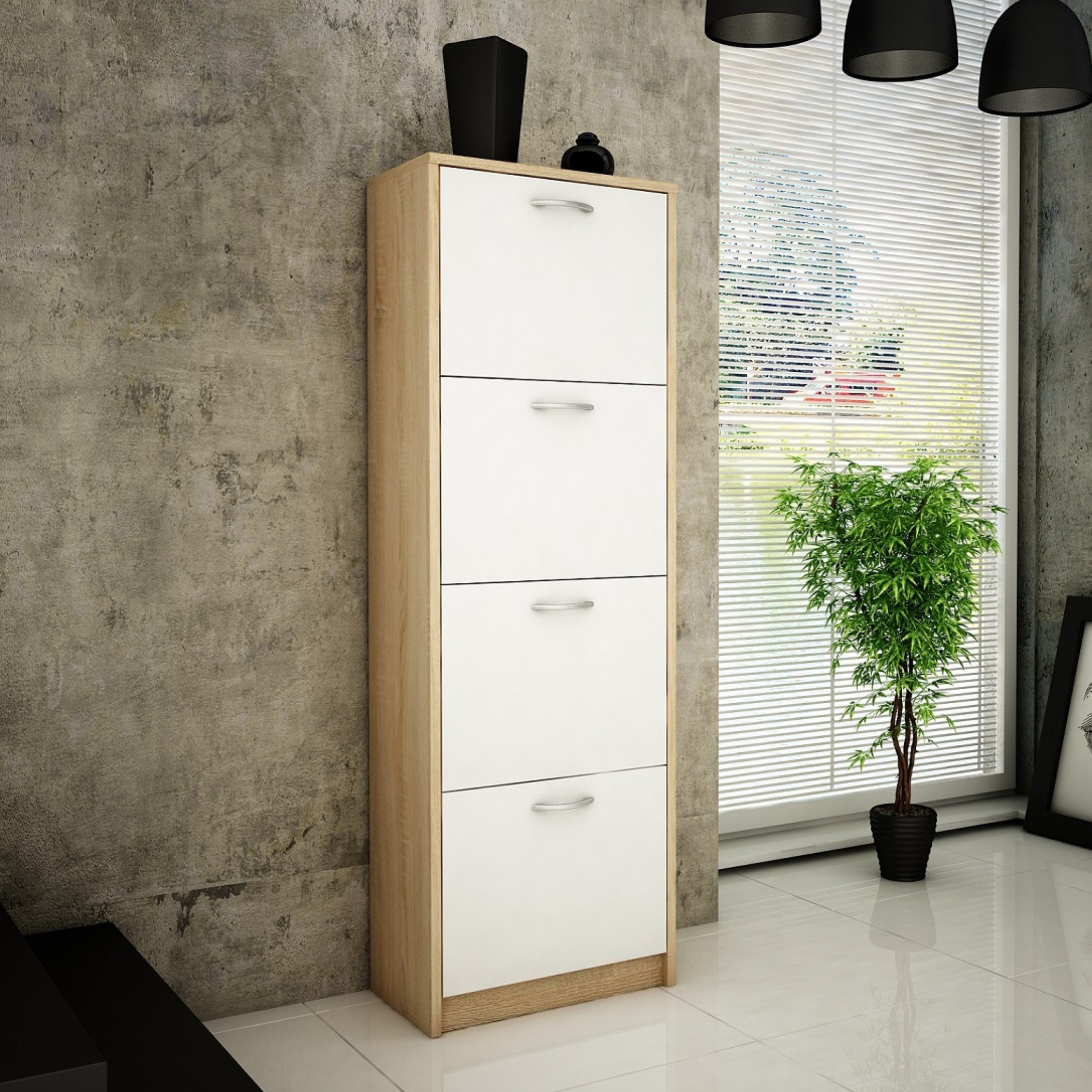 Home Collective Schuhschrank mit 4 aufklappbaren Schubladen, Schuhregal mit 4 Fächern 50 cm breit (platzsparende Schuhaufbewahrung, laminierte Platte) weiche ab – Bild 2 von 5