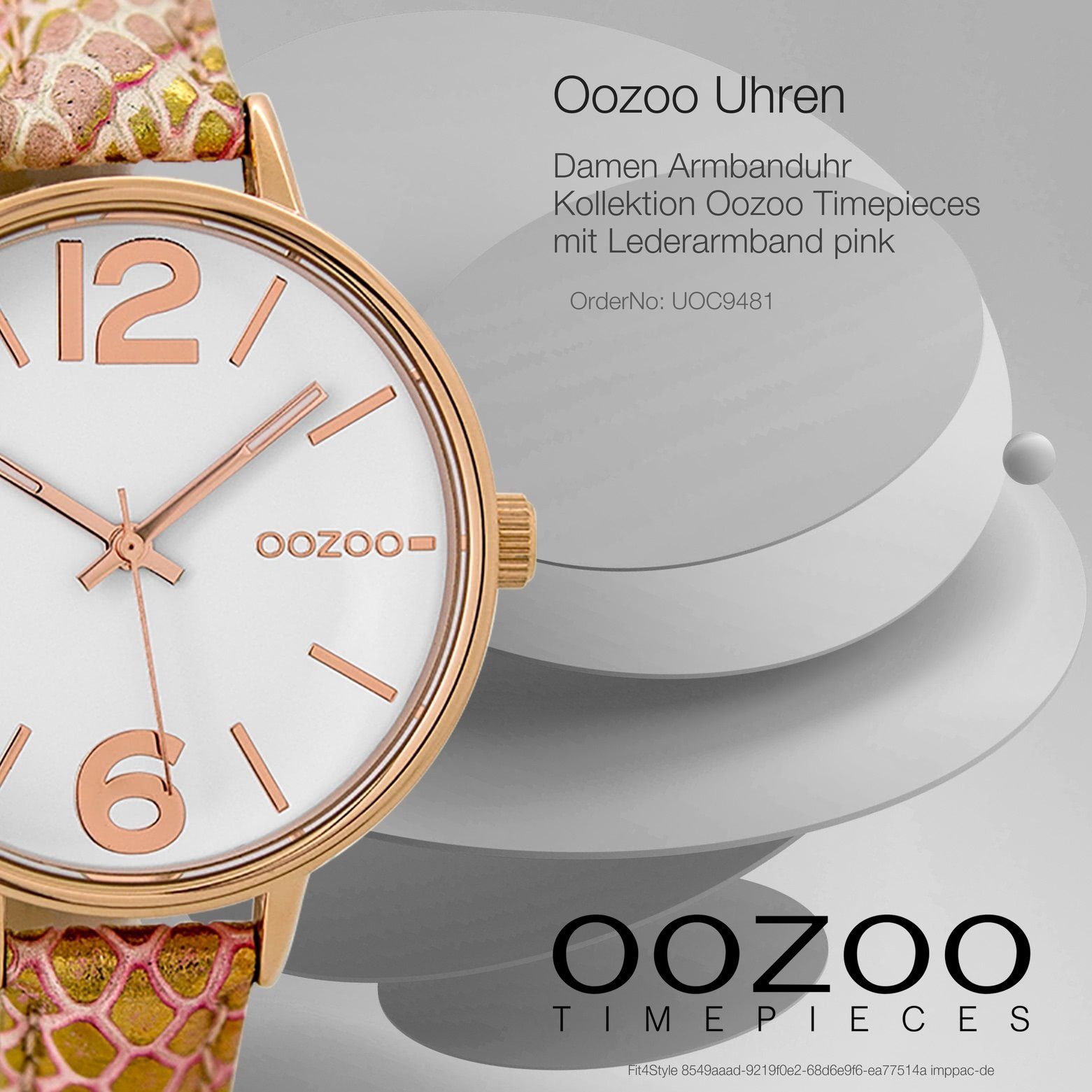 Damenuhr 38mm) rund, Fashion-Style mittel Armbanduhr (ca. OOZOO Quarzuhr gold, pink Damen Oozoo Lederarmband,