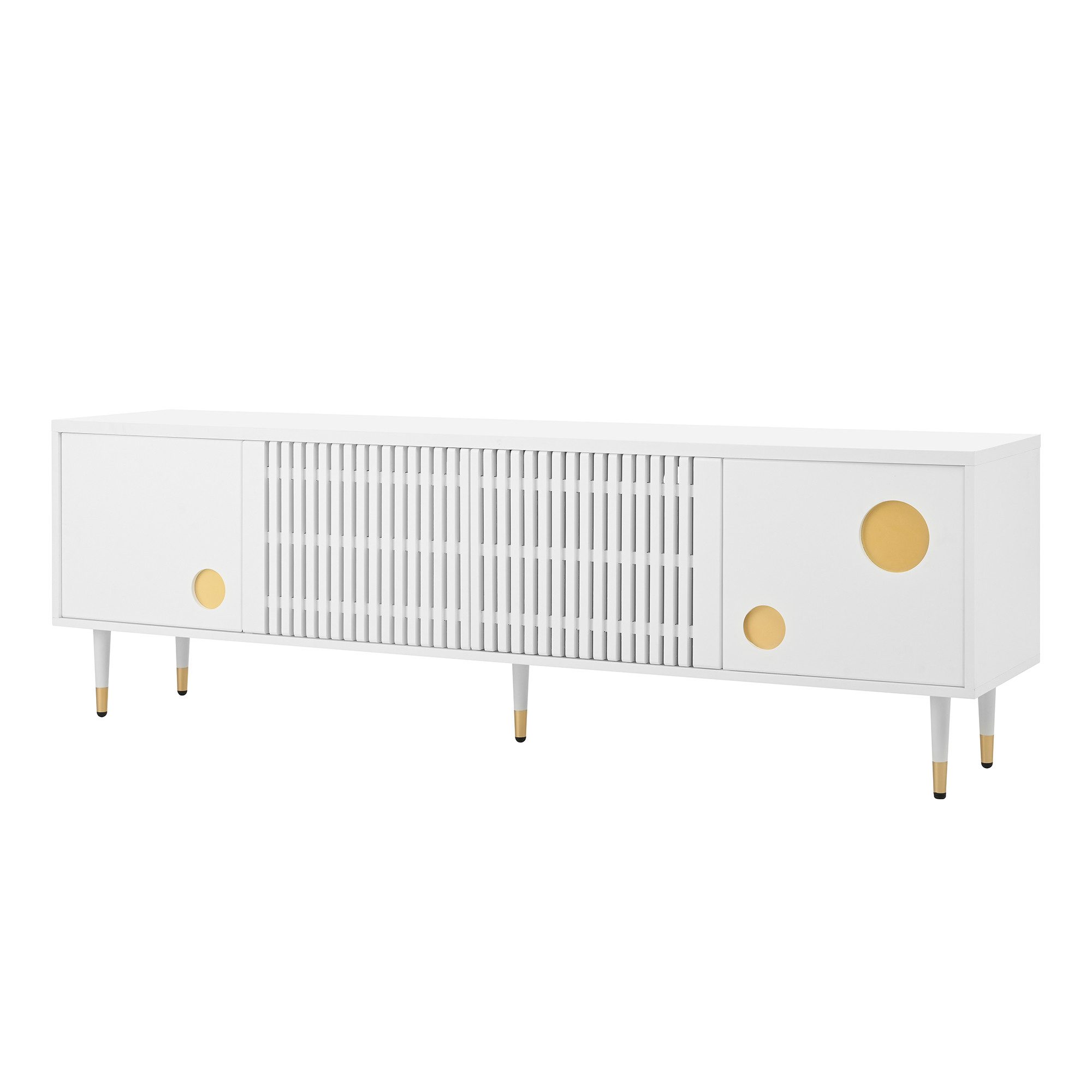 Merax Lowboard mit Goldakzenten (1 St., 170 L x 36 B x 54 H(cm), TV-Schrank mit 4 Türen,Kippschutz,Stauraum & verstellbare Metallfüße