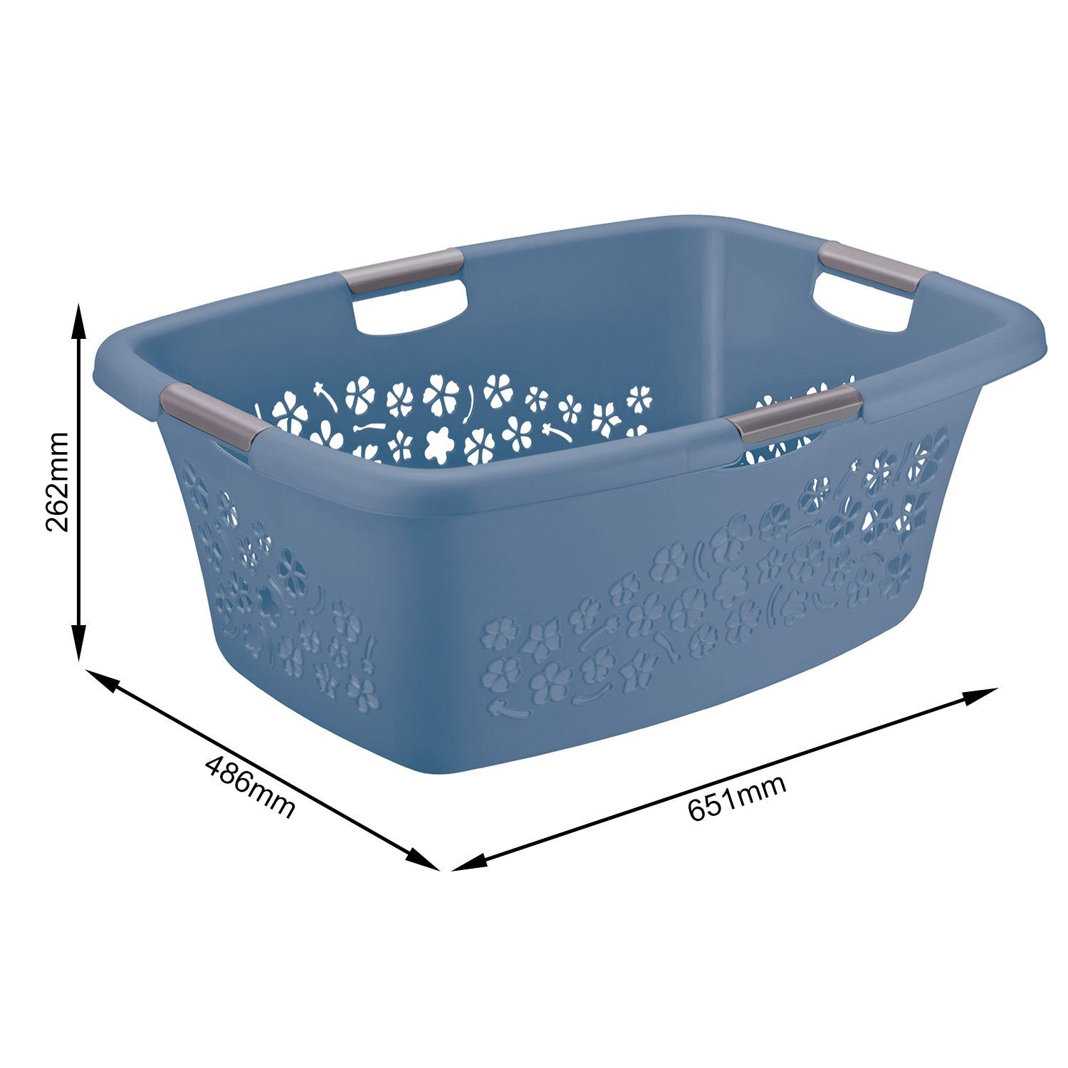 50l, Kunststoff ROTHO Wäschekorbset 3 (Wäscheset, Belüftungslöcher Horizon 25l Luftzirkulation in tlg. Wäschekorb 12l 3-tlg), innerhalb (PP) blau ermöglichen BPA-frei Flowers Wäschesammlers des Set Blumenform