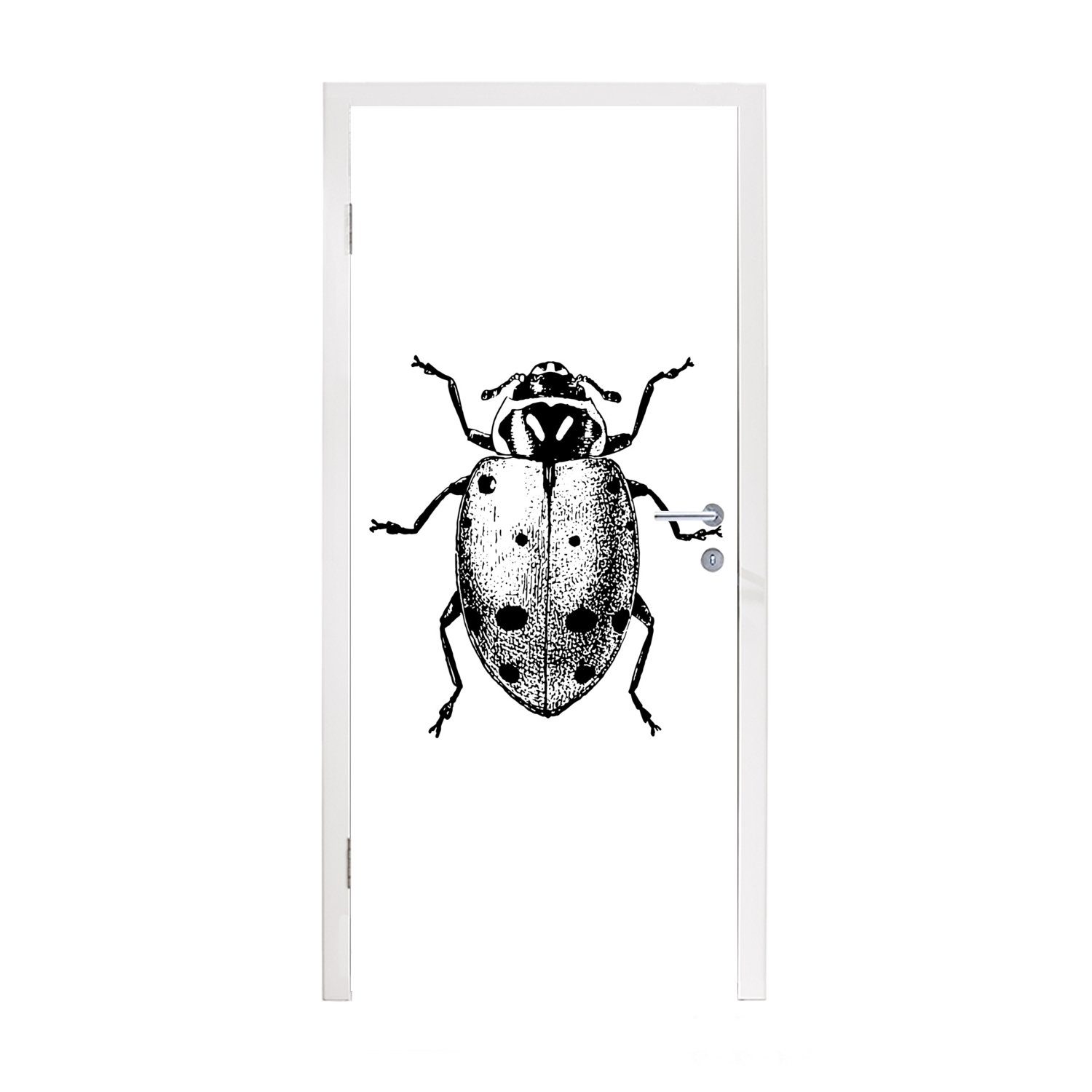MuchoWow Türtapete Vintage weiß, (1 Schwarz für - Insekten - bedruckt, Marienkäfer Matt, St), 75x205 - Fototapete und Tür, Türaufkleber, cm