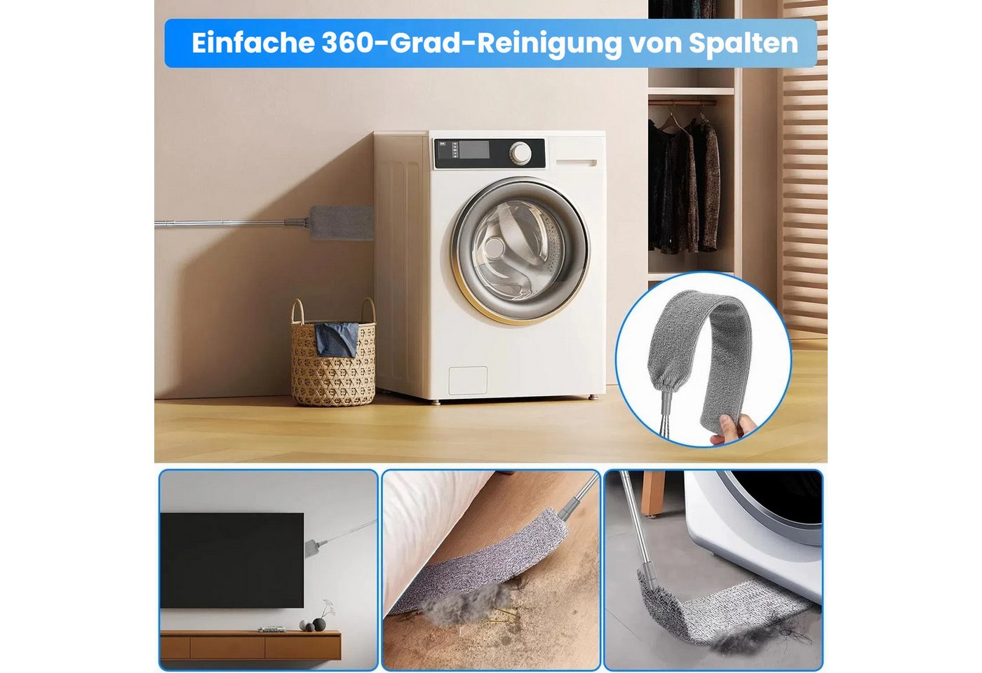Thumbnail - LEAZZLE Reinigungsbürste Erweiterbares Staubreinigungsgerät Set 2.5m, (Fugenbürste für Sofa, Schränke und Betten, flexib...