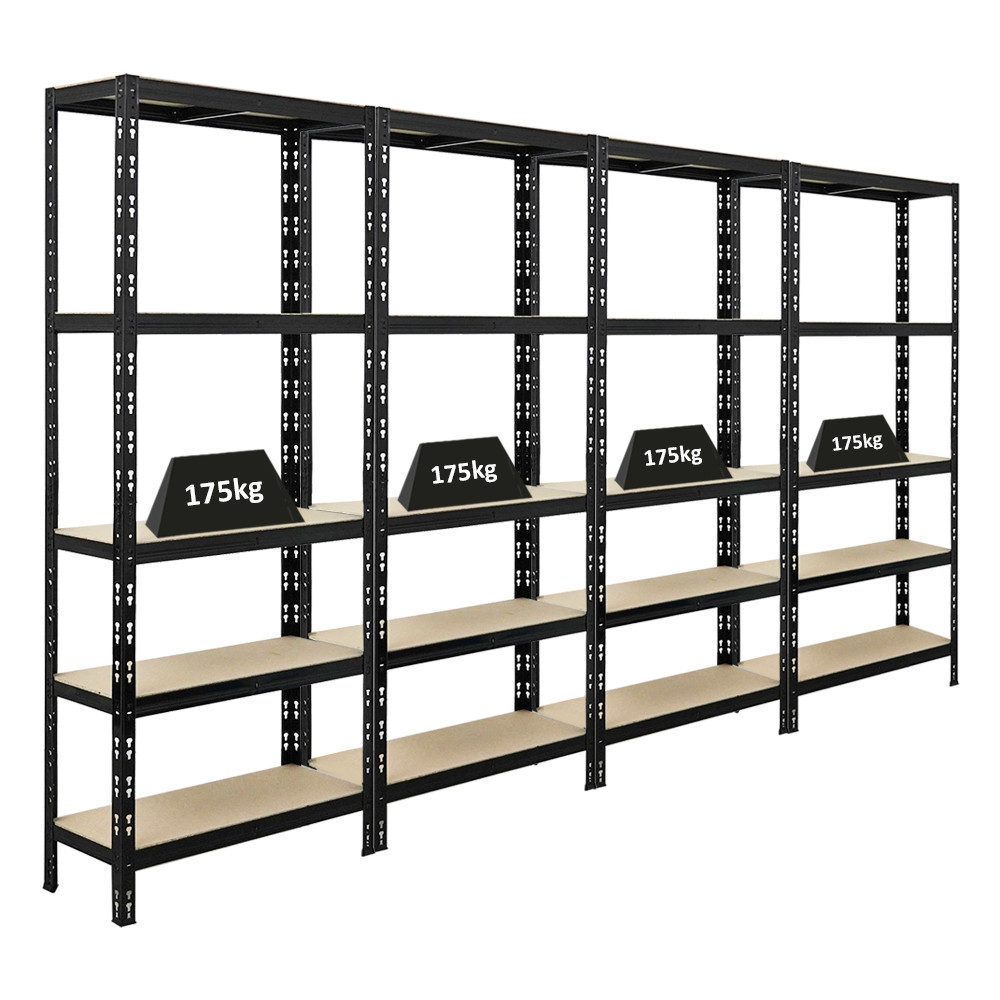 PROREGAL® Schwerlastregal MegaDeal 4 Stück APOLLO 180x75x30cm Fachlast 175kg Schwarz, 4-tlg.
