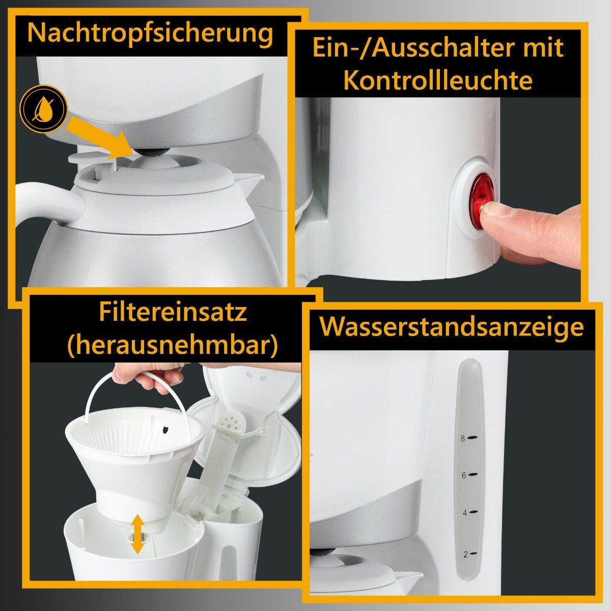 Filterkaffeemaschine Thermokanne Kaffeemaschine für weiß CLATRONIC KA 8-10 3327, Tassen,