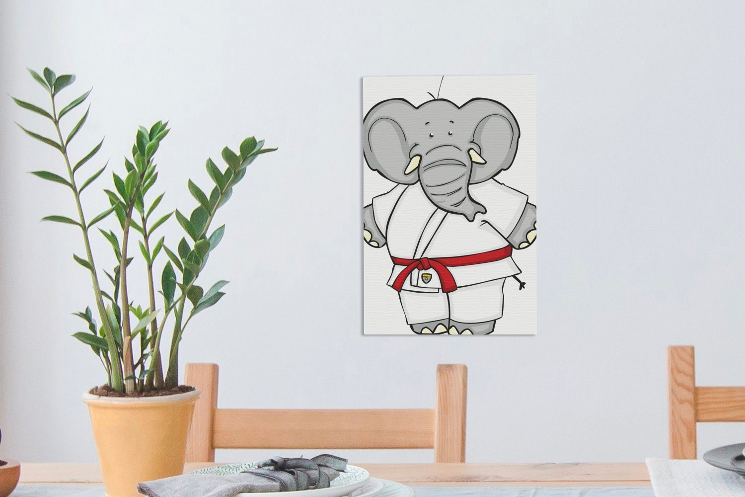 Judokleidung, inkl. bespannt eines St), (1 Illustration Zackenaufhänger, OneMillionCanvasses® cm in Leinwandbild Eine Elefanten fertig Gemälde, 20x30 Leinwandbild
