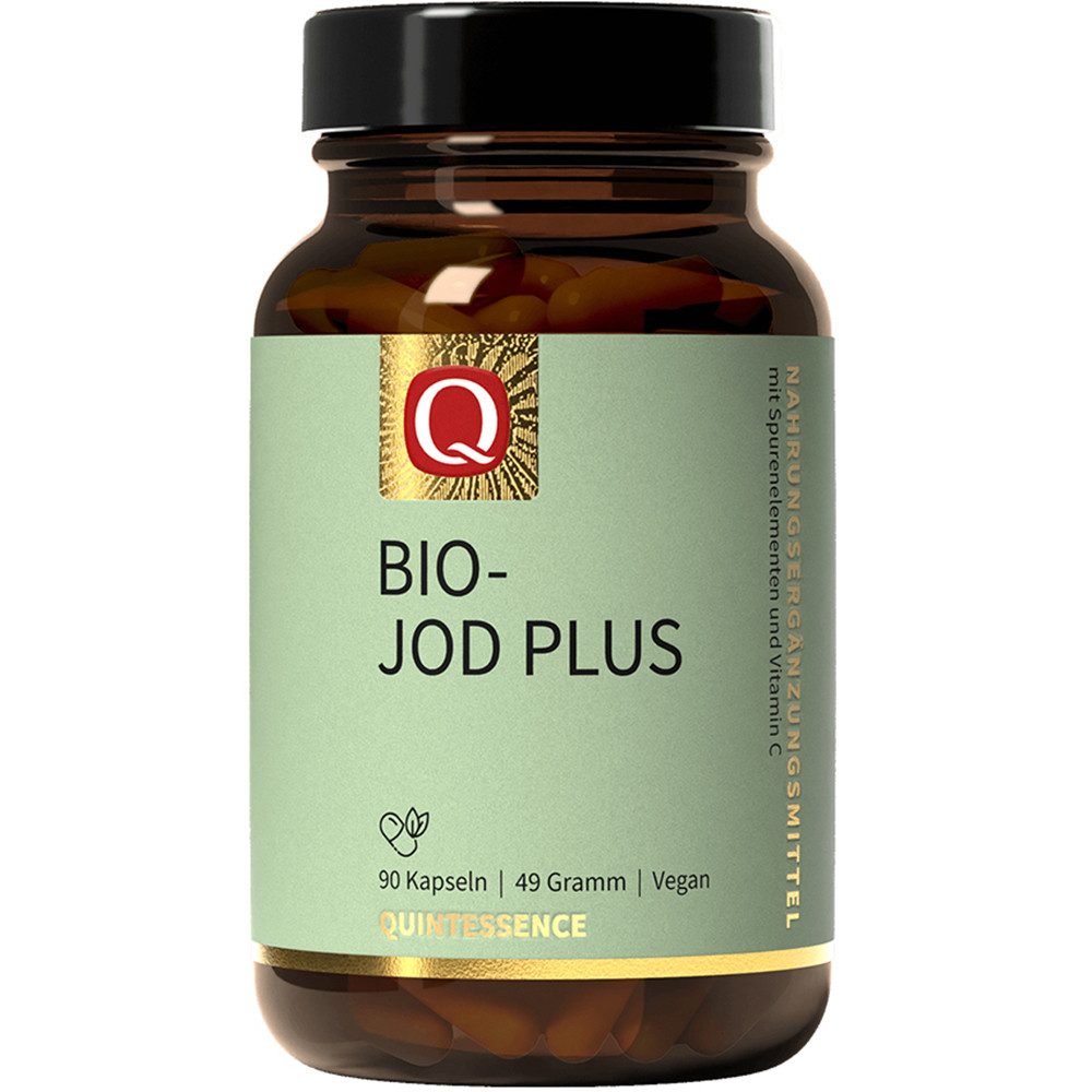 Quintessence Jod Plus –Natürliches Jod aus Meeresbraunalgen für die Schilddrüse-90 Kapseln, 49 g, Hochwertige Bio-Premiumqualität - vegan - mit Selen & Vitamin C