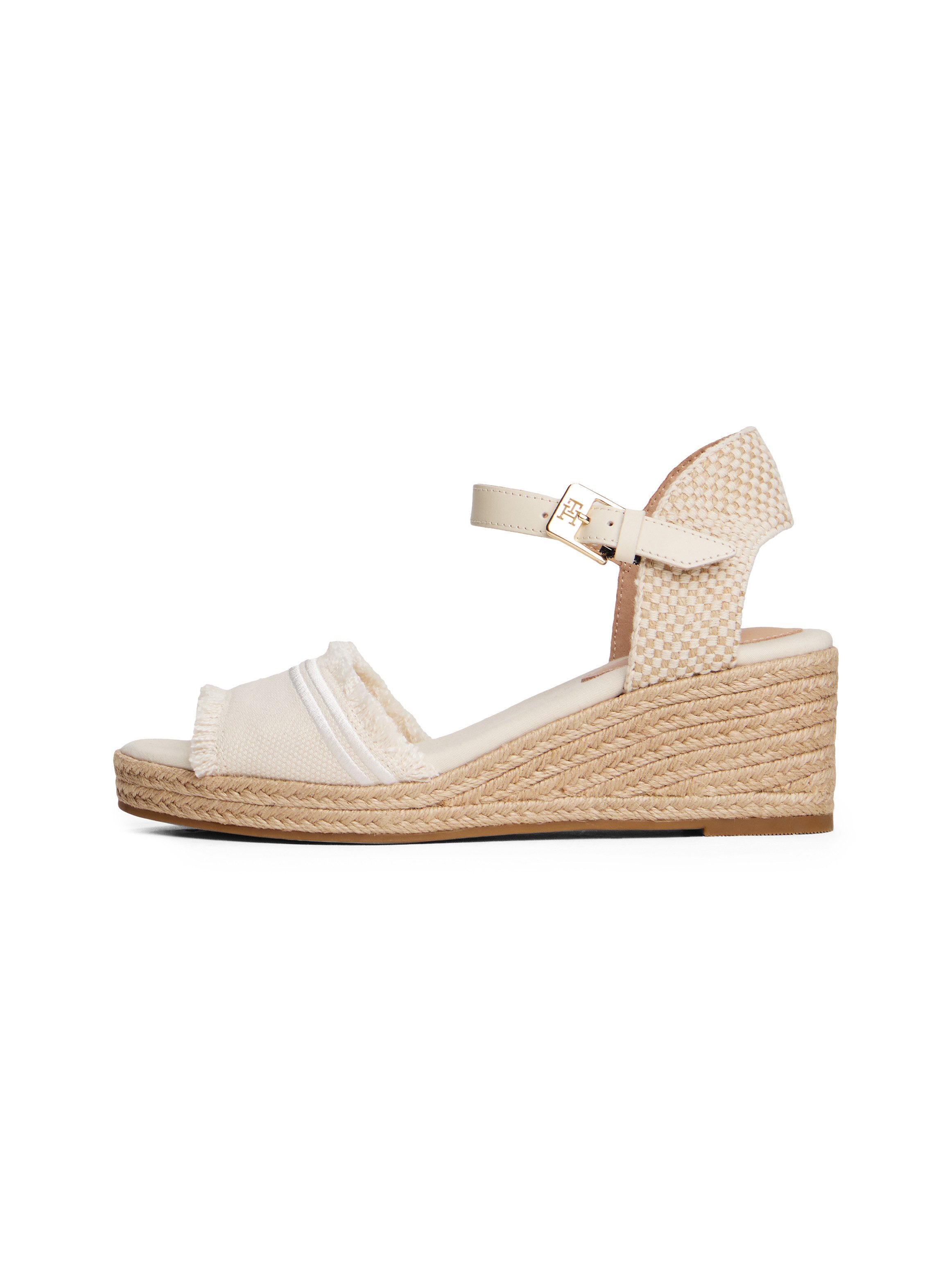 Tommy Hilfiger FRINGE CANVAS MEDIUM WEDGE Keilsandalette, Plateau, Sommerschuh, Riemchensandale mit Streifen