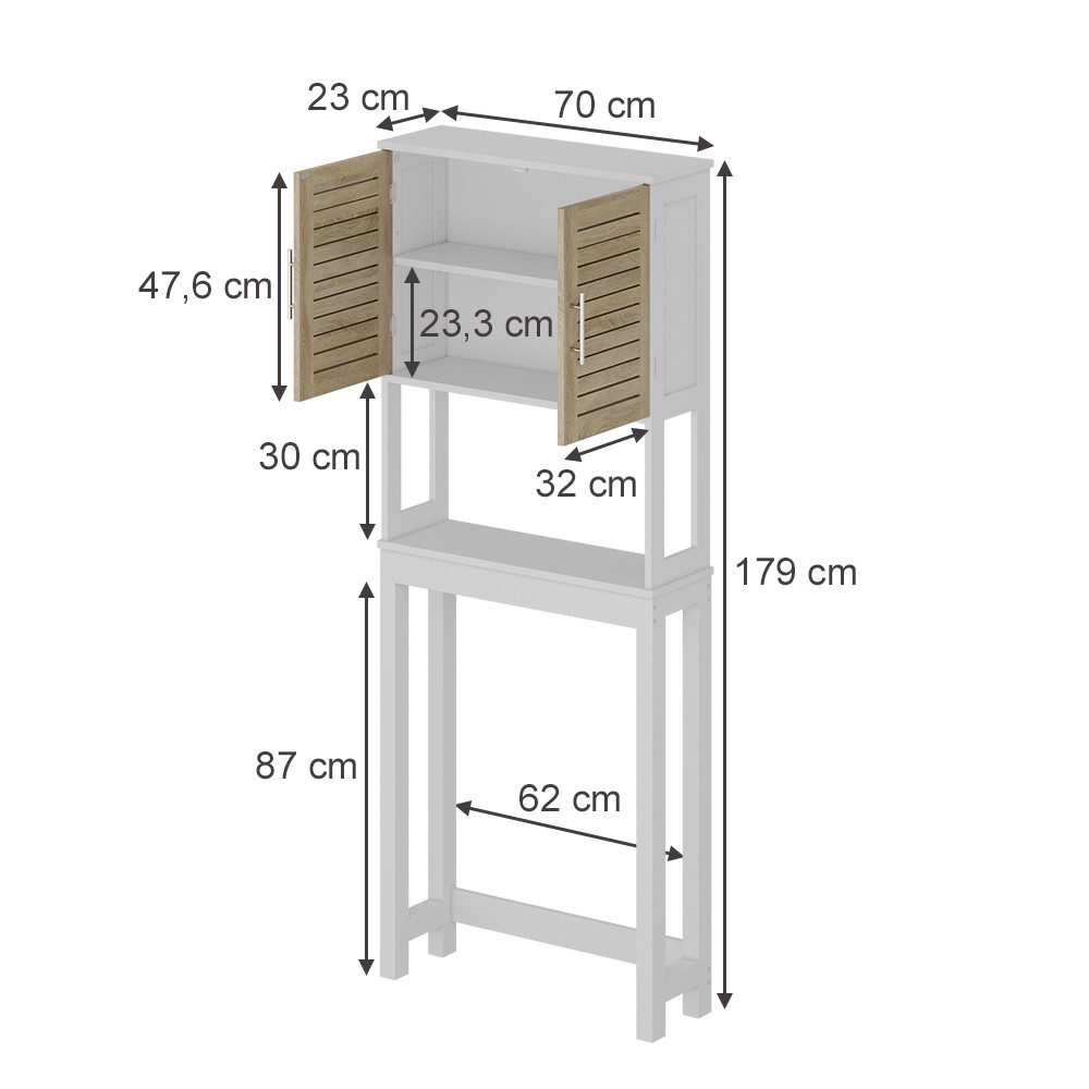 Vicco Badregal Looma, Weiß/Eiche, 70 x 180 cm mit 2 geschlossenen Fächern, 1-tlg.