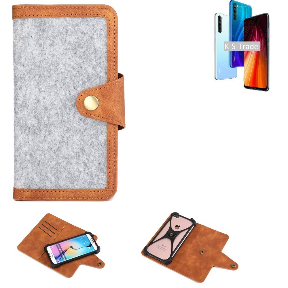 K-S-Trade Handyhülle für Xiaomi Redmi Note 8 2021, Handyhülle Schutzhülle Filz-Hülle Kunst-Leder hellgrau braun