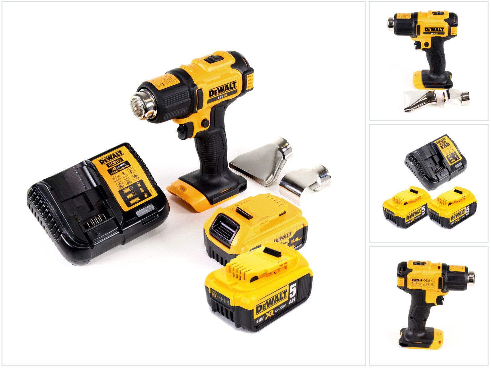 DeWalt Heißluftgebläse DCE 530 P2 Akku Heißluftpistole 18V 530°C + 2x Akku 5,0Ah + 1x Lader