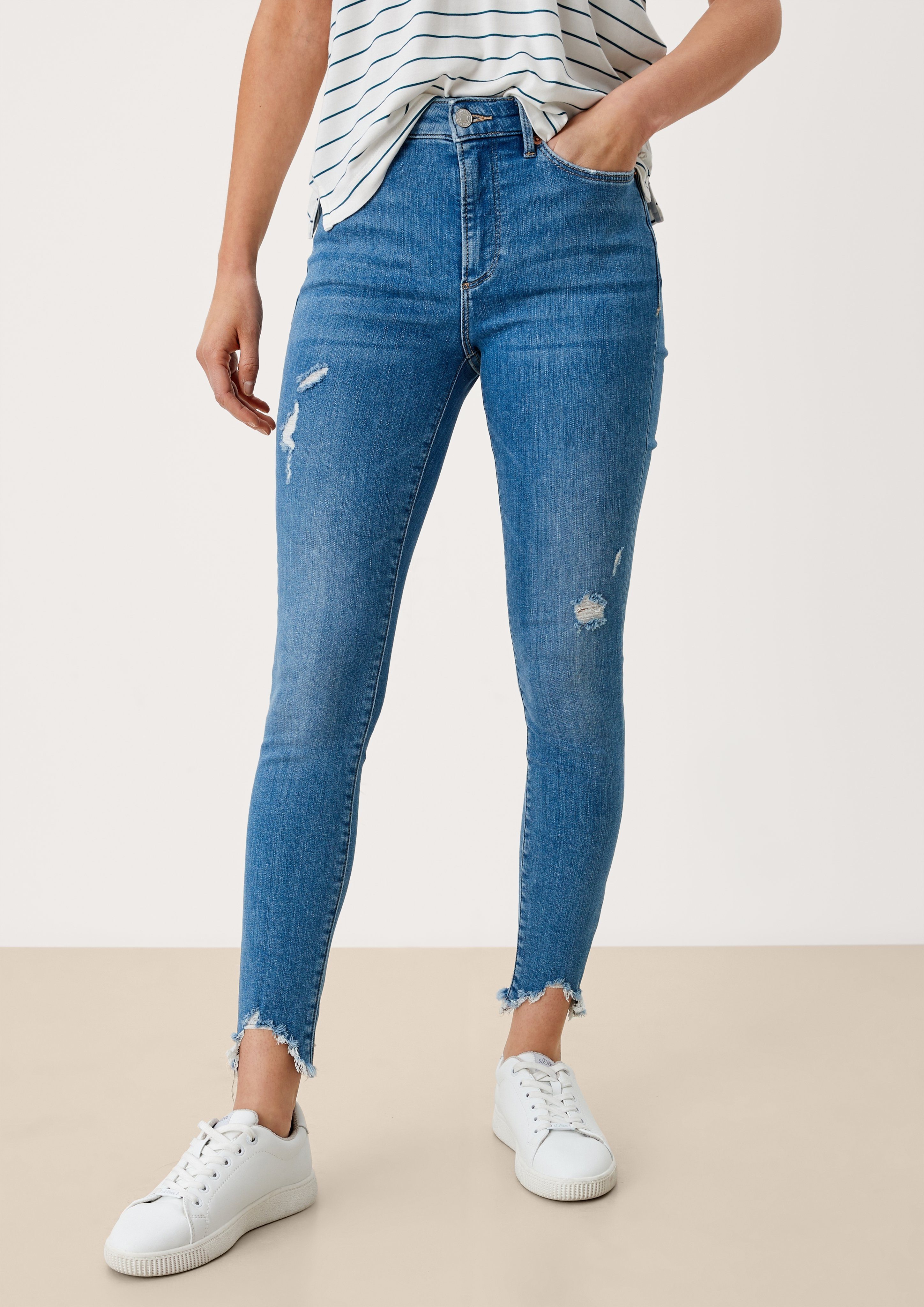 s.Oliver 7/8-Jeans »Skinny: Ankle-Jeans mit Destroyes« Waschung, Destroyes,  Leder-Patch online kaufen | OTTO