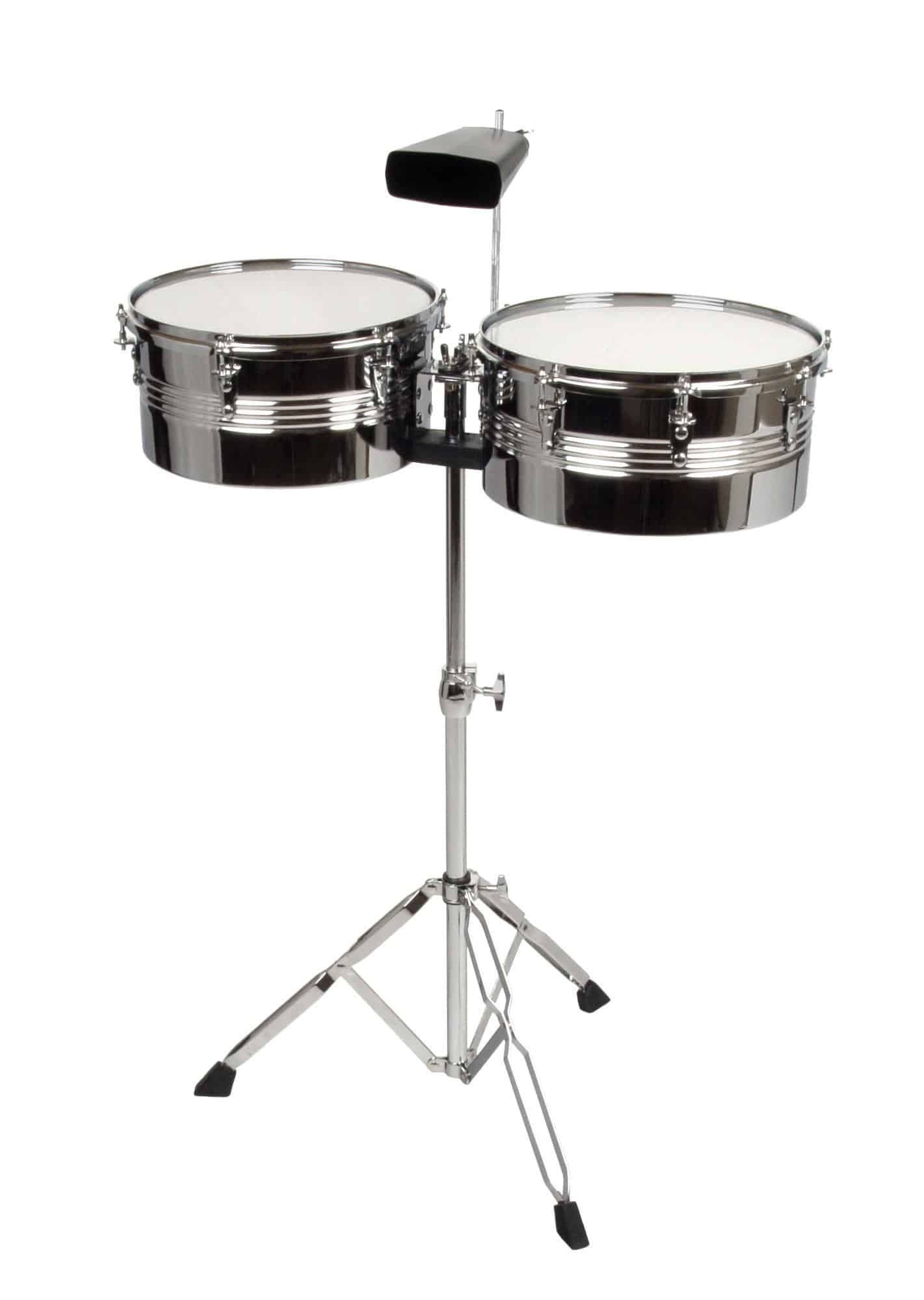 XDrum Timbale Timbales Set inkl. Cowbell, 3-St., Inklusive Dämpferset, Stativ und Timbale-Sticks, Kessel aus Edelstahl, Hochwertige Felle