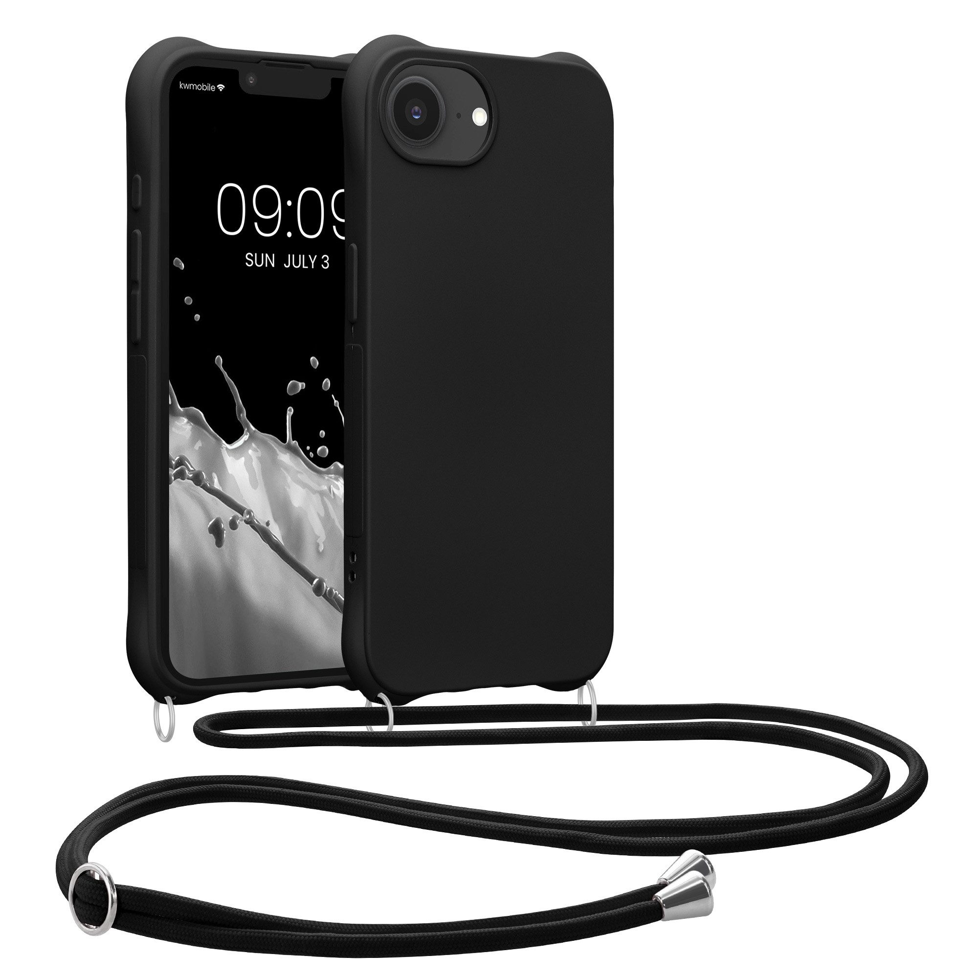 kwmobile Smartphone-Hülle Hülle für Apple iPhone 17e / iPhone 16e, mit Metall Kette zum Umhängen - Silikon Handy Cover Case Schutzhülle
