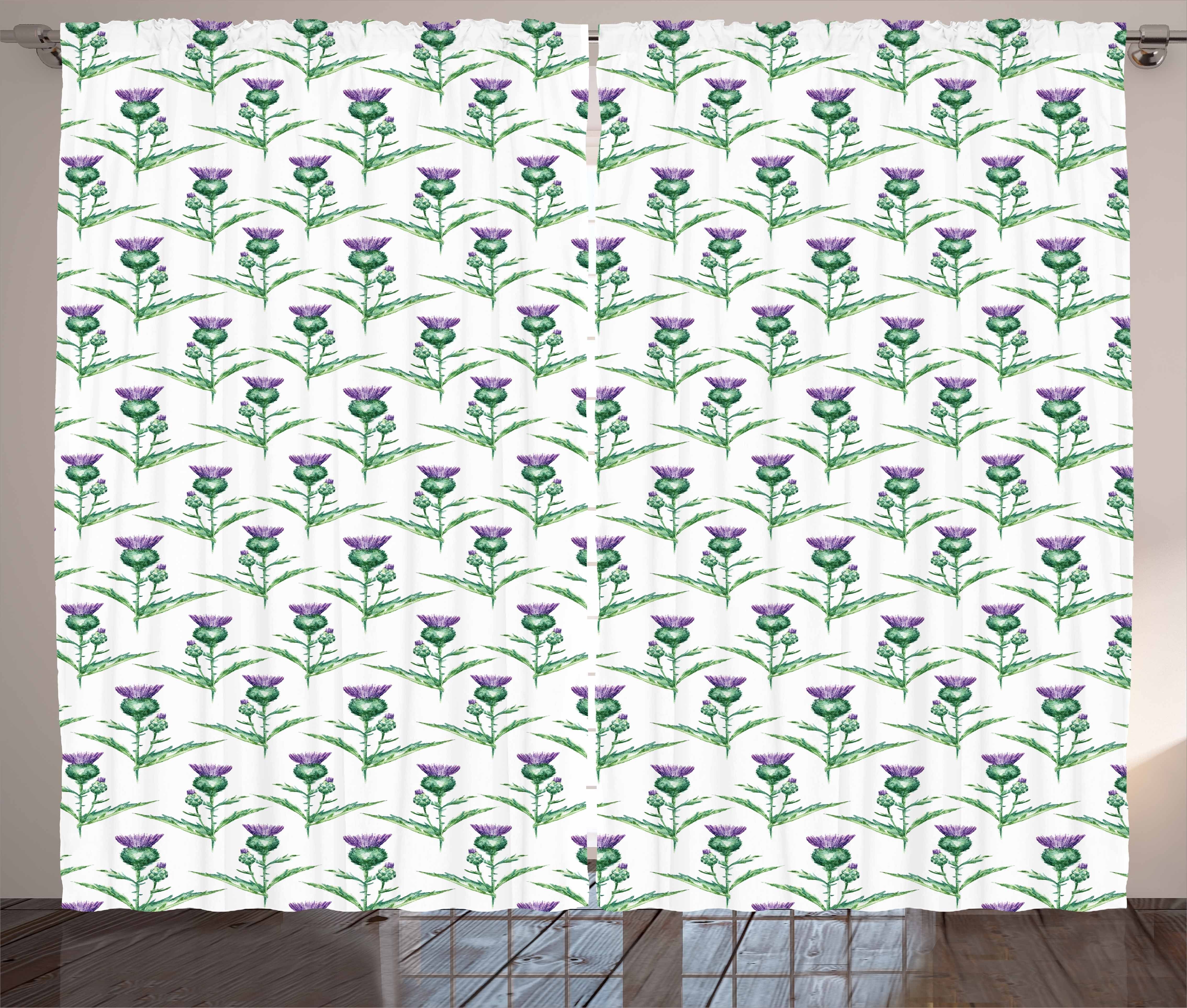Vorhang Gardine Distel mit Kräuselband Botanischer Schlaufen Haken, und Abakuhaus, Schlafzimmer Druck Pflanze
