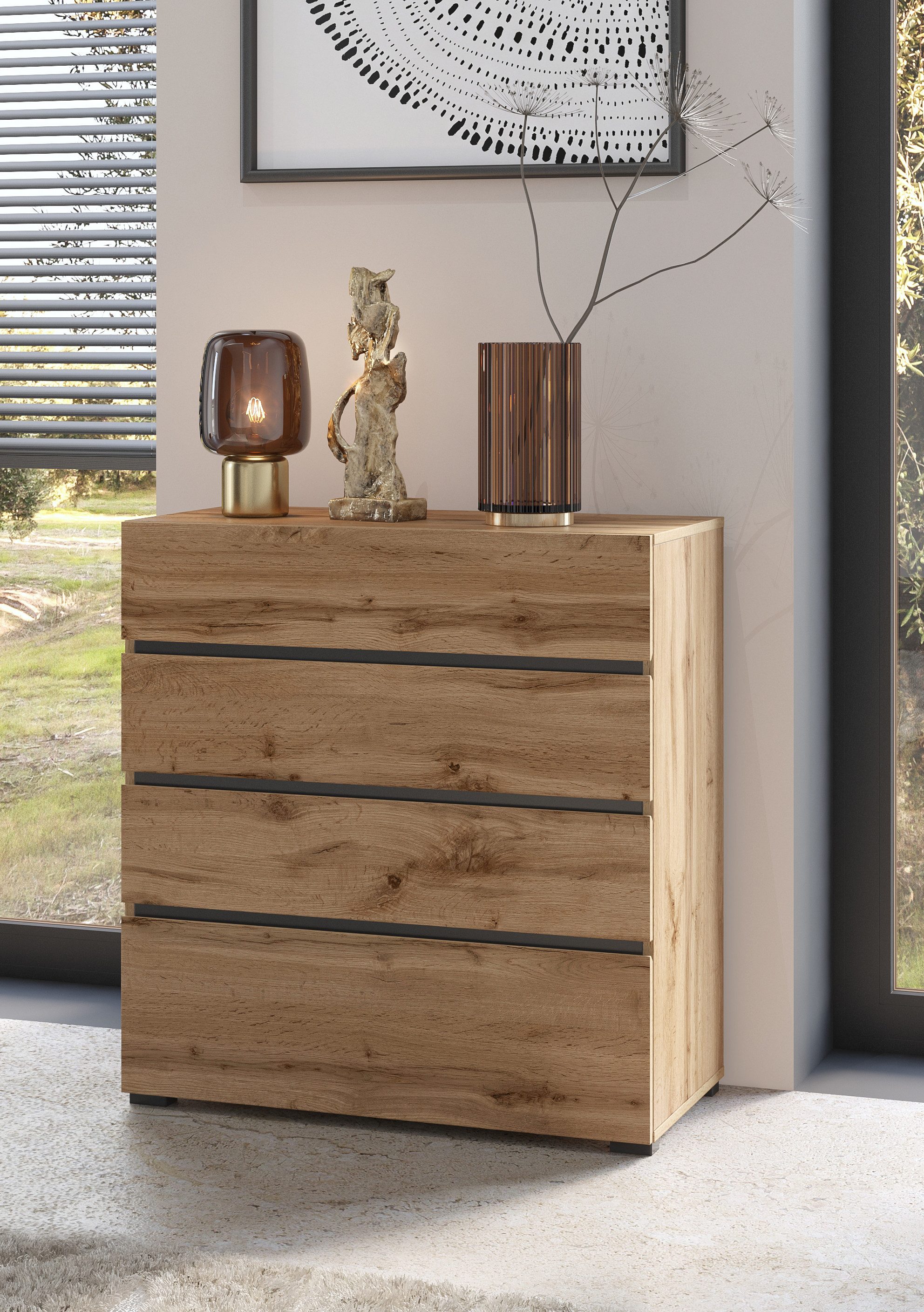 OTTO home Schubkastenkommode Cross, moderne grifflose Kommode, 80x40x85cm (BxTxH), Schubladenschrank, Sideboard mit 4 Schubkasten