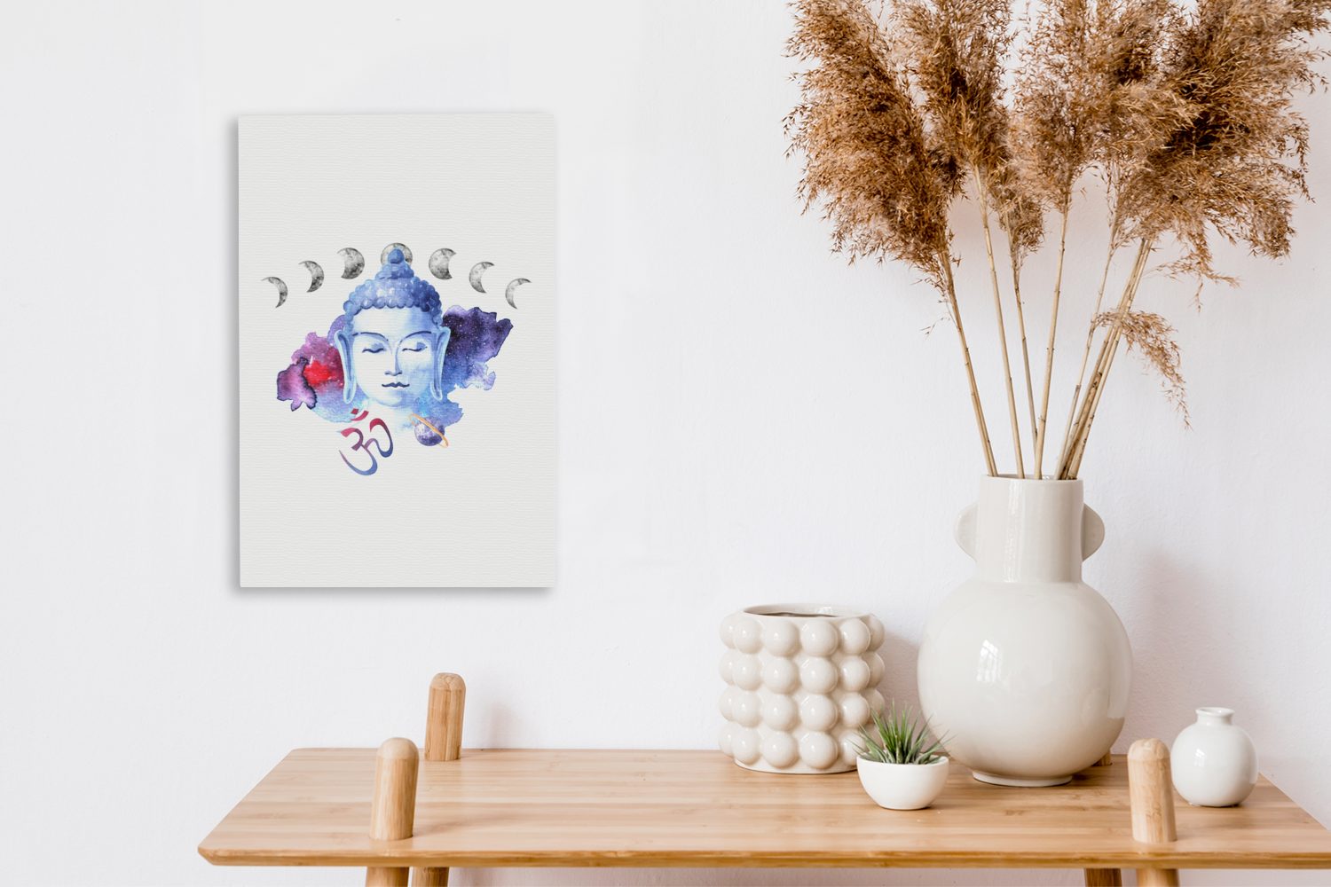 OneMillionCanvasses® Leinwandbild Buddha - Weiß, Zackenaufhänger, Mond fertig bespannt inkl. (1 Leinwandbild - Gemälde, cm St), 20x30