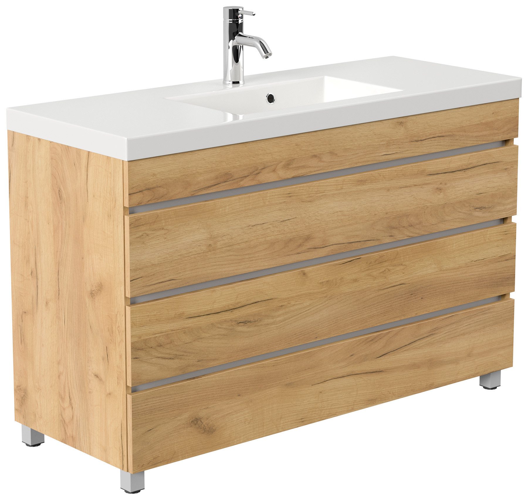 Magnolia Home Badmöbel-Set Stand Badmöbel GENEVA 120 SoftClose eiche gold mit 3 grifflosen Schubl, Soft-Close