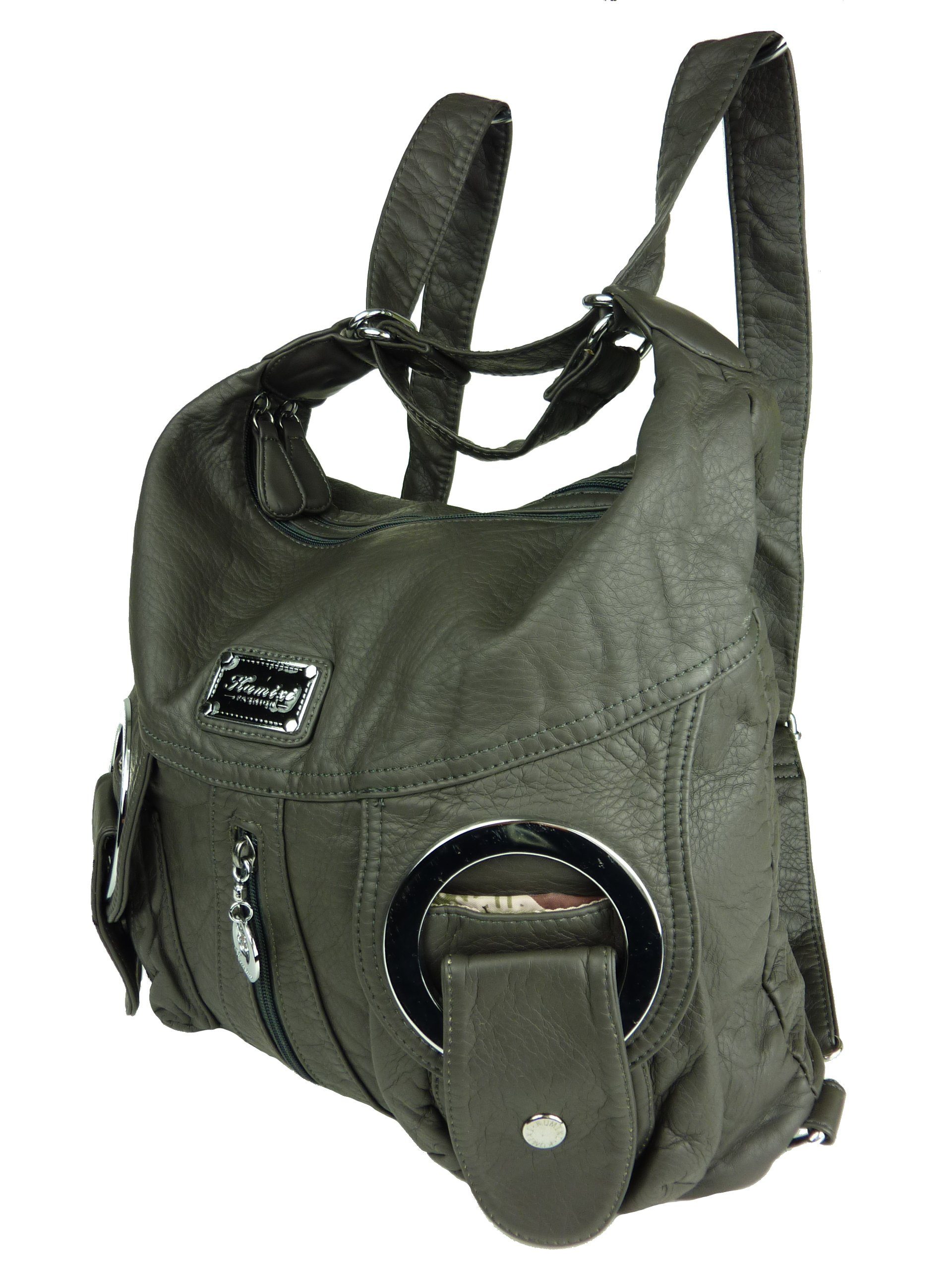 Taschen4life Schultertasche Rucksacktasche W6802 Multifunktionstasche, Tasche oder Rucksack, verstellbarer Schulterriemen, als Schultertasche oder Rucksack tragbar anthrazit