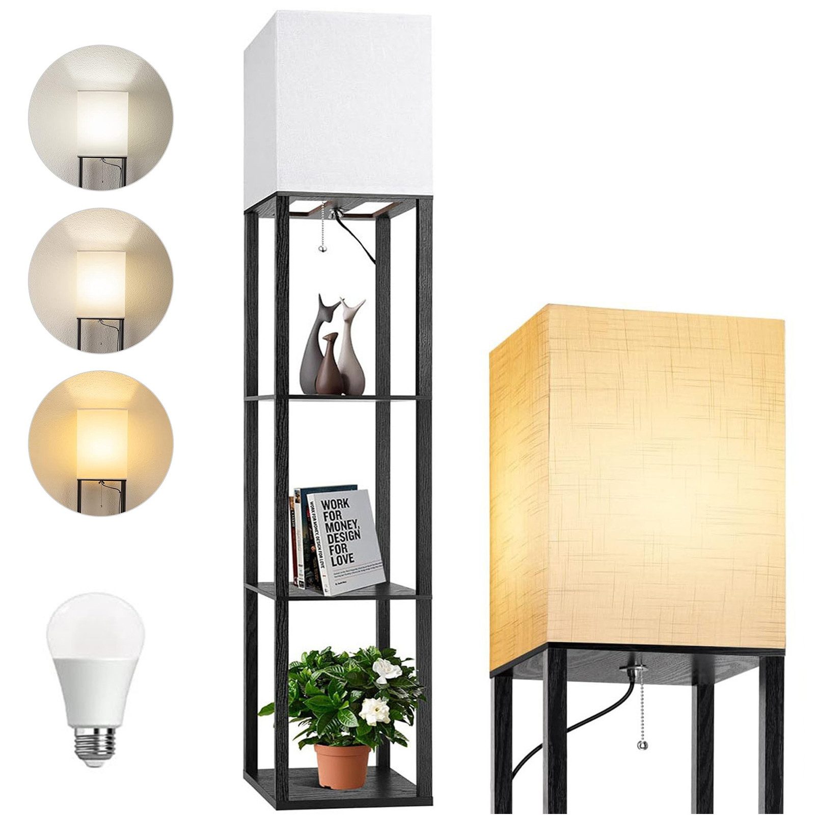 Jibenhome Stehlampe LED Stehlampe mit 3-Ebenen Regal, 12W Dimmbar Leuchtmit günstig online kaufen